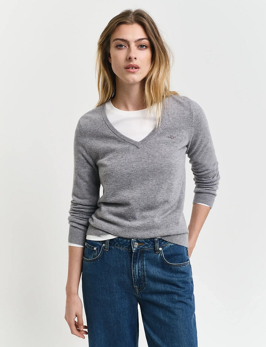 Gant - EXTRAFINE LAMBSWOOL BLEND V-NECK - pullover - grey melange - 0