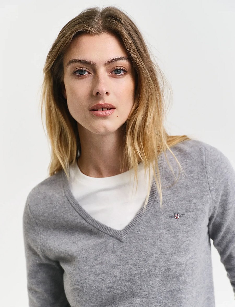 Gant - EXTRAFINE LAMBSWOOL BLEND V-NECK - pullover - grey melange - 4