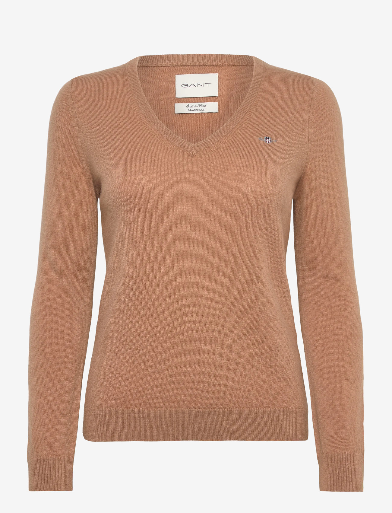 GANT - EXTRAFINE LAMBSWOOL V-NECK - sviitrid - warm khaki - 0