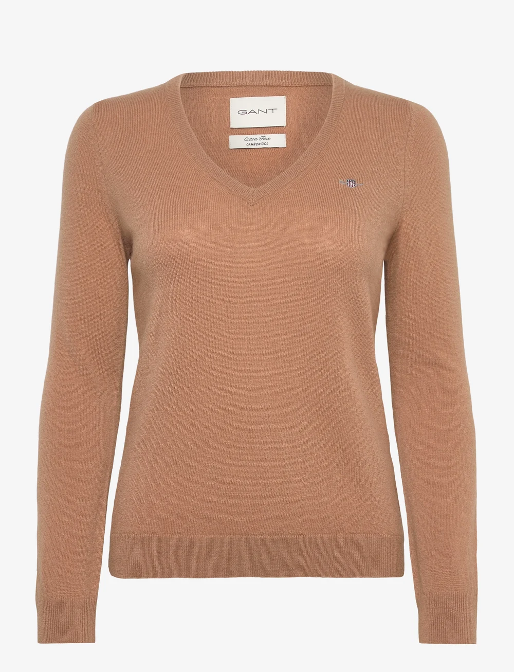GANT - EXTRAFINE LAMBSWOOL BLEND V-NECK - jumpers - warm khaki - 0