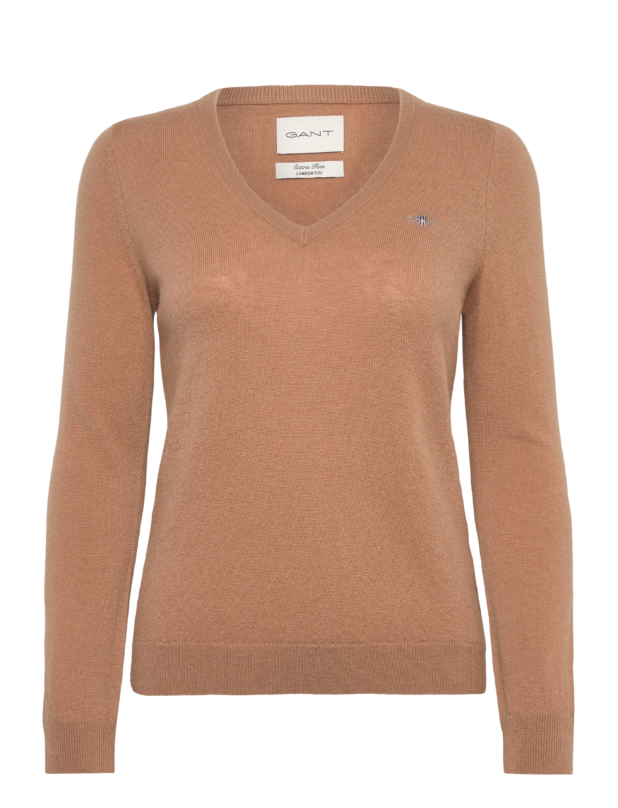 Gant EXTRAFINE LAMBSWOOL BLEND V-NECK - GANT - WARM KHAKI / beige