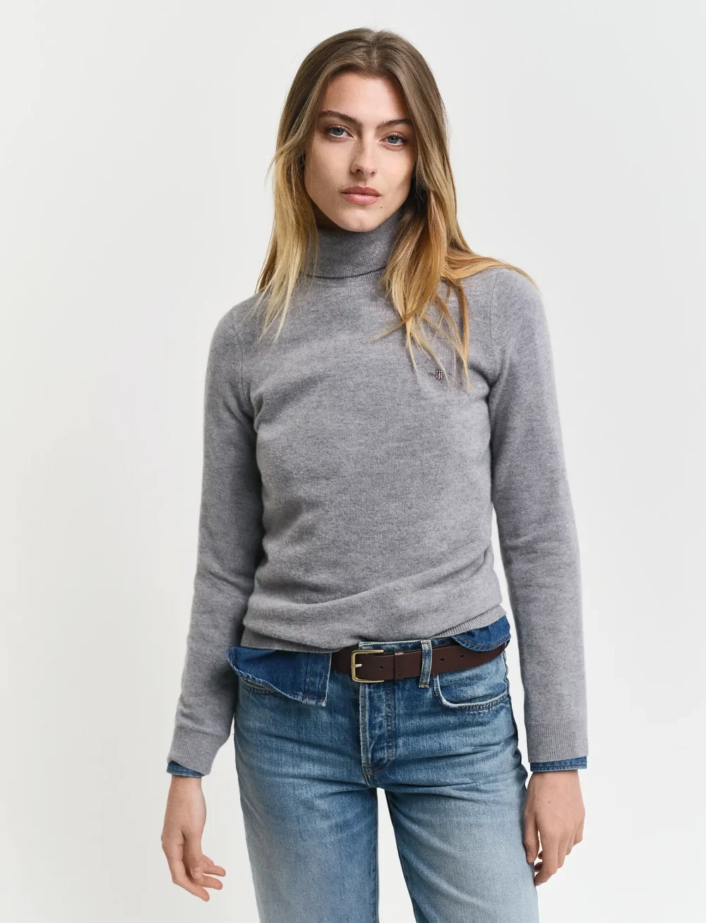 GANT - EXTRAFINE LAMBSWOOL BLEND ROLLNECK - turtlenecks - grey melange - 0