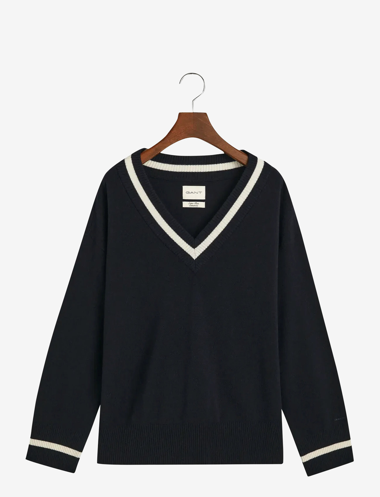 GANT - SUPERFINE LAMBSWOOL CONT V-NECK - evening blue - 1