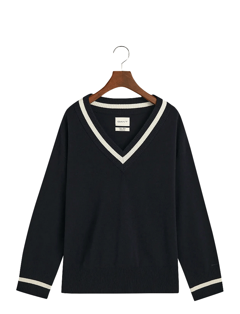 GANT - SUPERFINE LAMBSWOOL CONT V-NECK - evening blue - 1