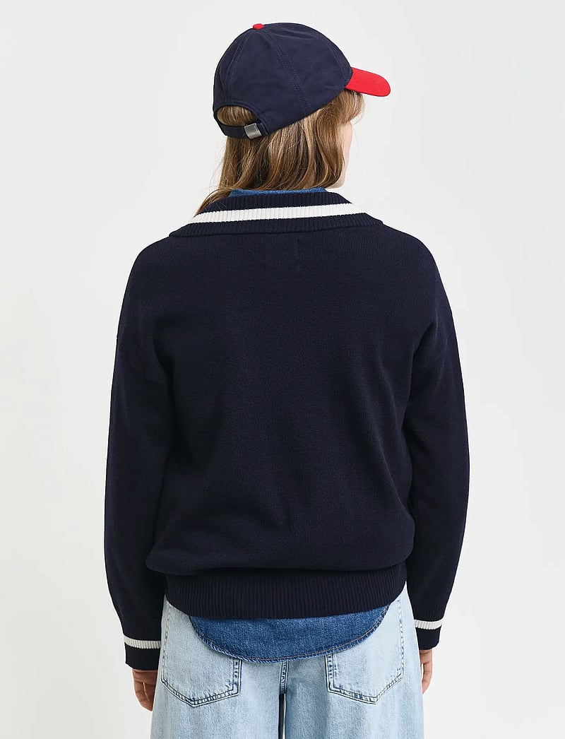 GANT - SUPERFINE LAMBSWOOL CONT V-NECK - evening blue - 2