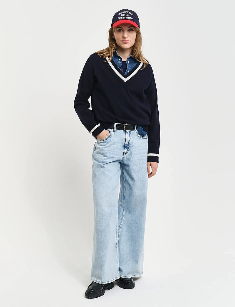 GANT - SUPERFINE LAMBSWOOL CONT V-NECK - evening blue - 4