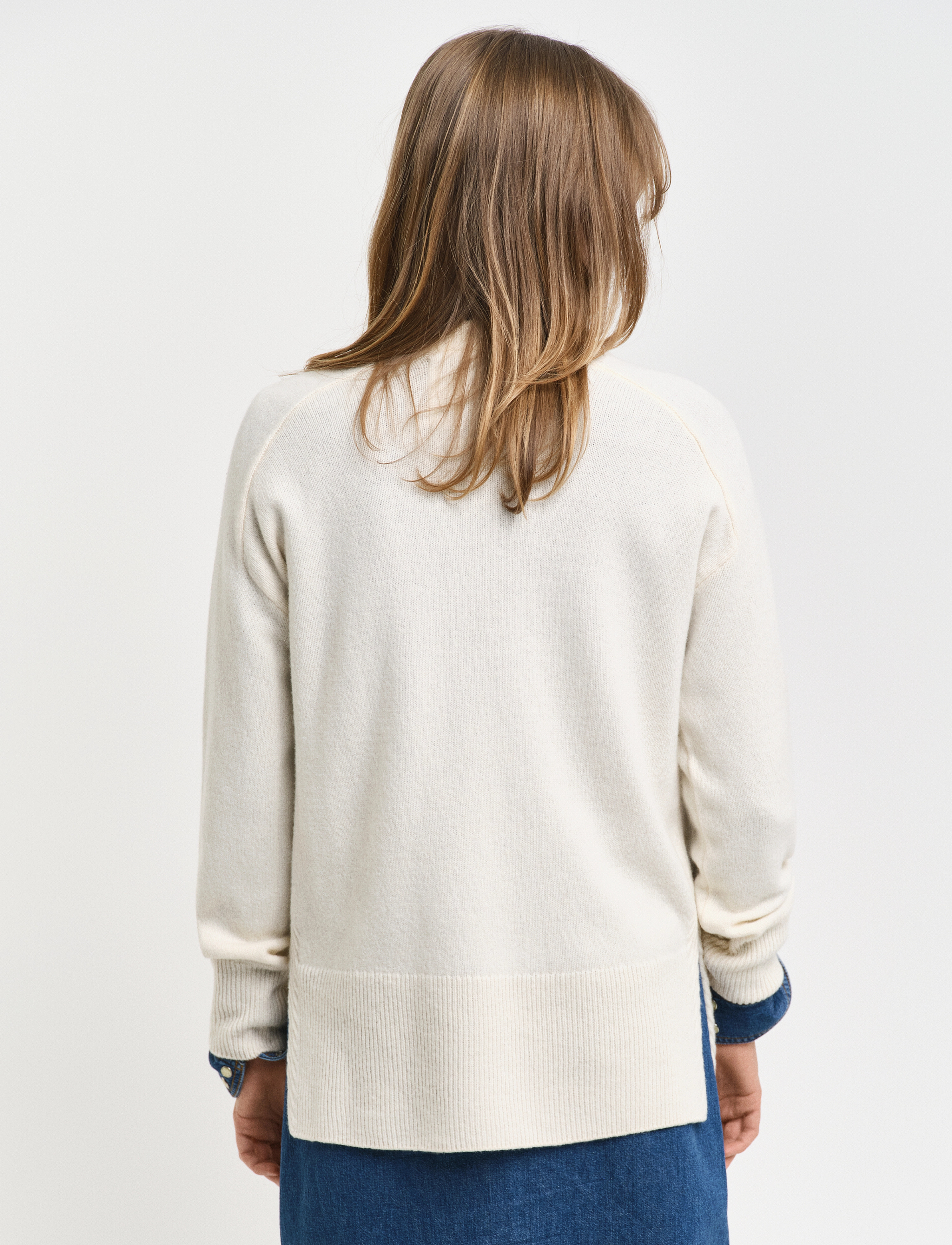 GANT - HERRINGBONE DETAIL C-NECK - cream - 3