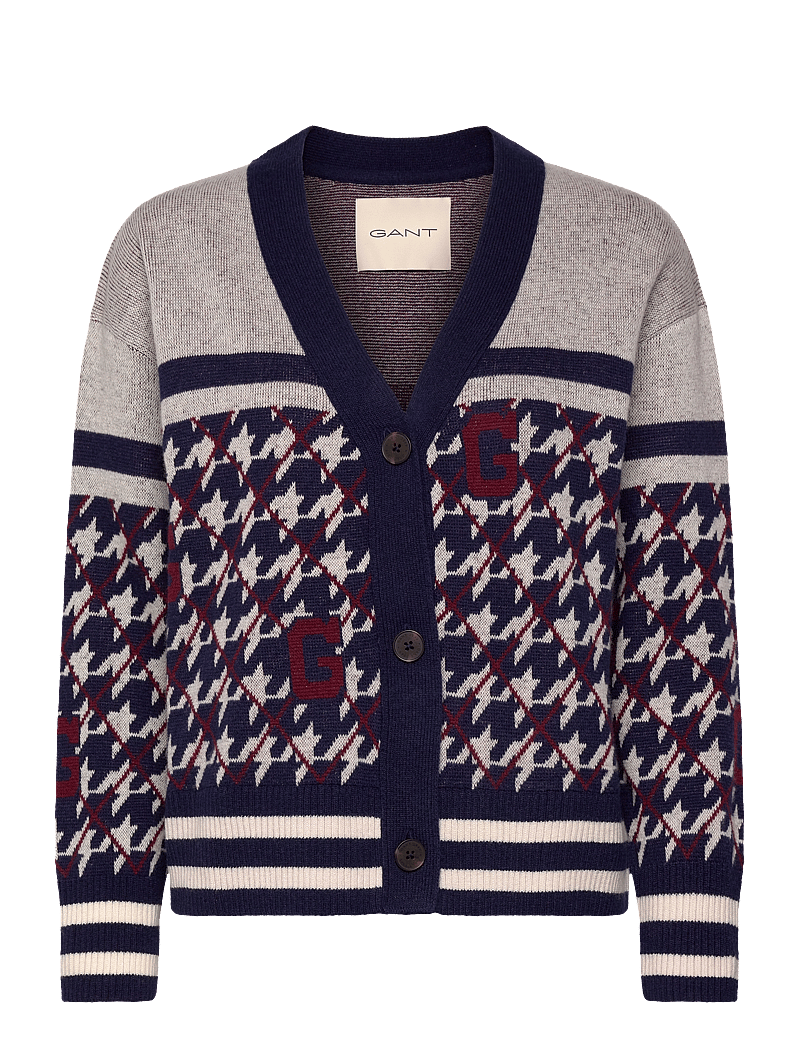 GANT - HOUNDSTOOTH V-NECK CARDIGAN - cardigans - evening blue - 0