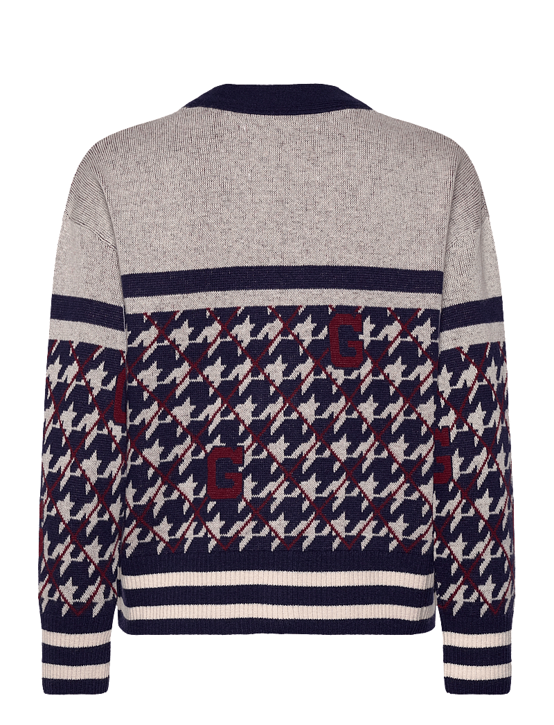 GANT - HOUNDSTOOTH V-NECK CARDIGAN - cardigans - evening blue - 1