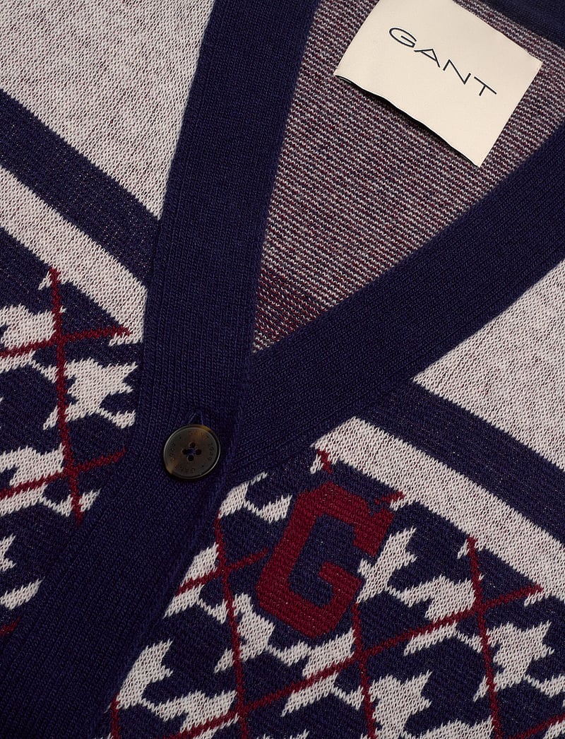GANT - HOUNDSTOOTH V-NECK CARDIGAN - cardigans - evening blue - 2