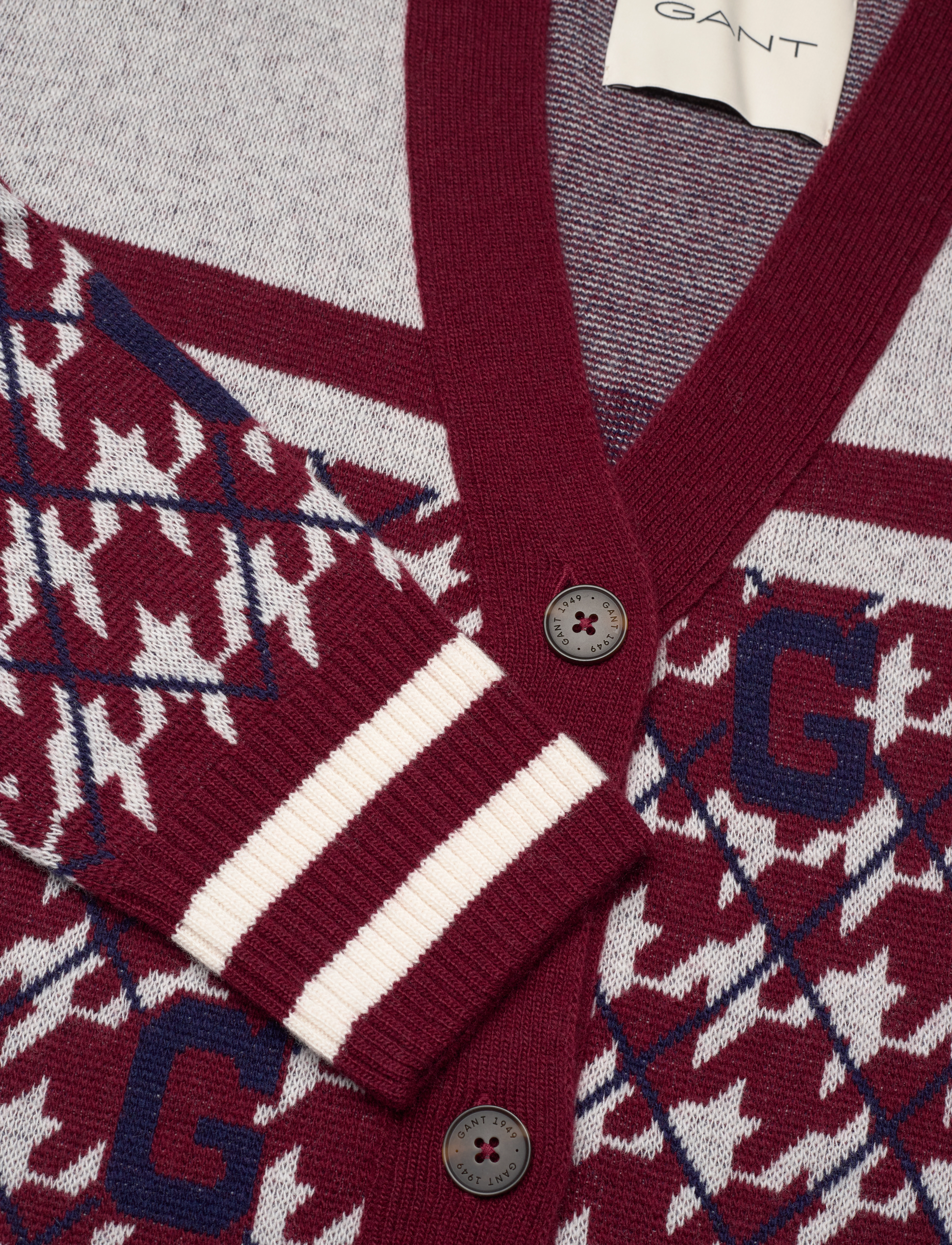 GANT - HOUNDSTOOTH V-NECK CARDIGAN - plumped red - 2