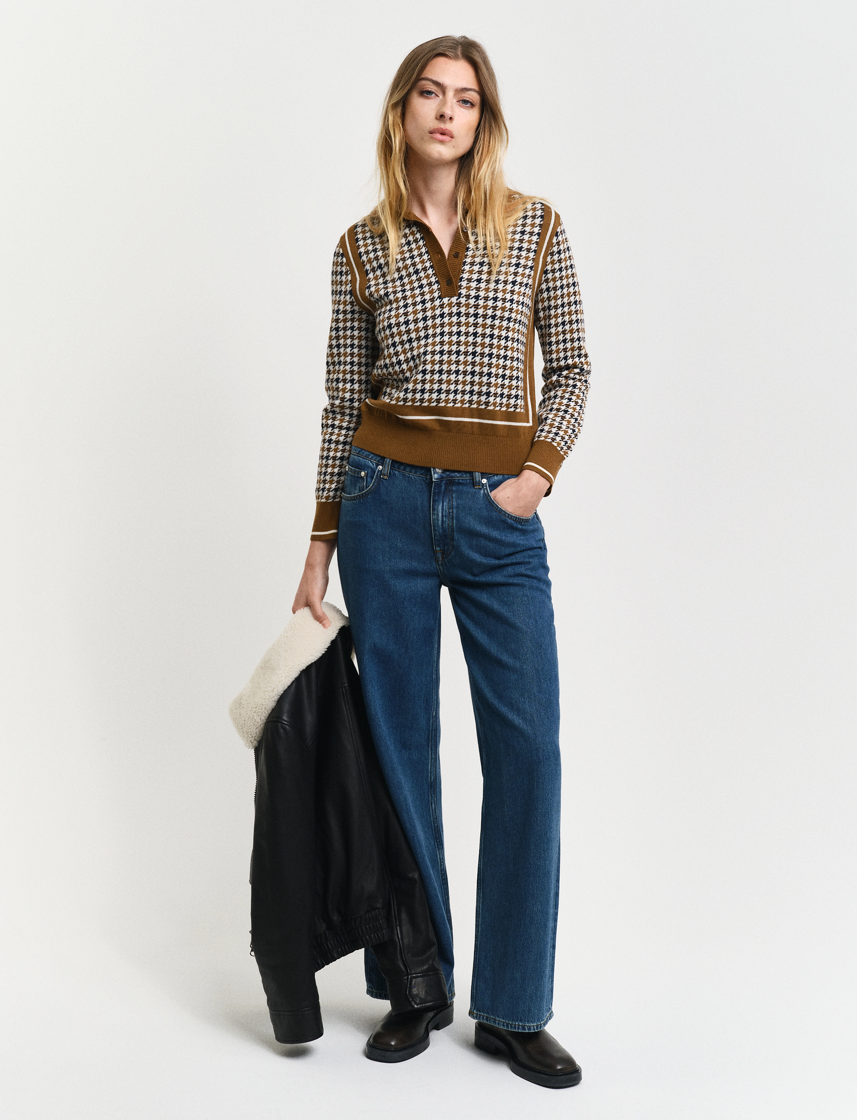 GANT - HOUNDSTOOTH JACQUARD POLO - cacao - 1