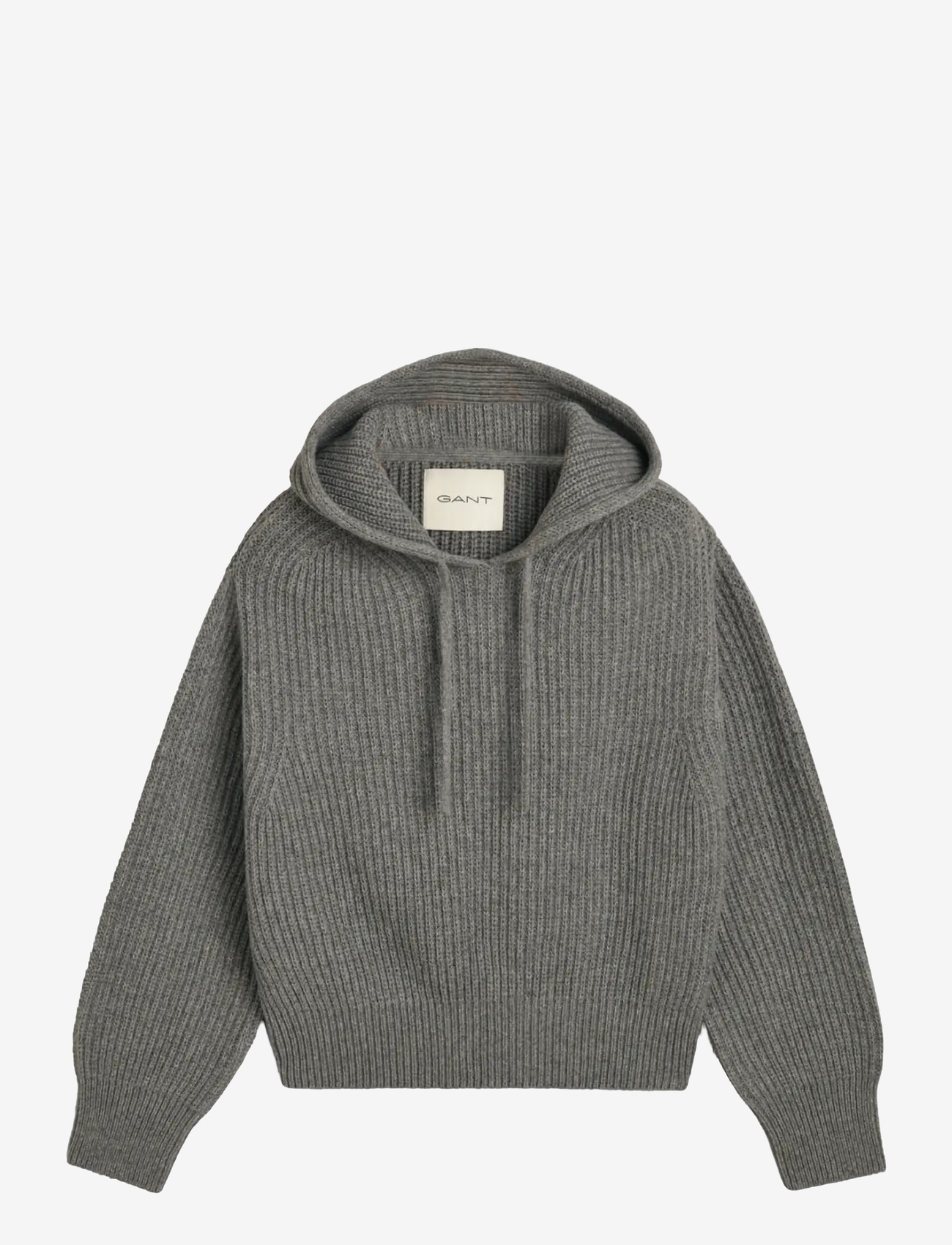 GANT - RIB KNITTED HOODIE - stickade tröjor - grey melange - 1