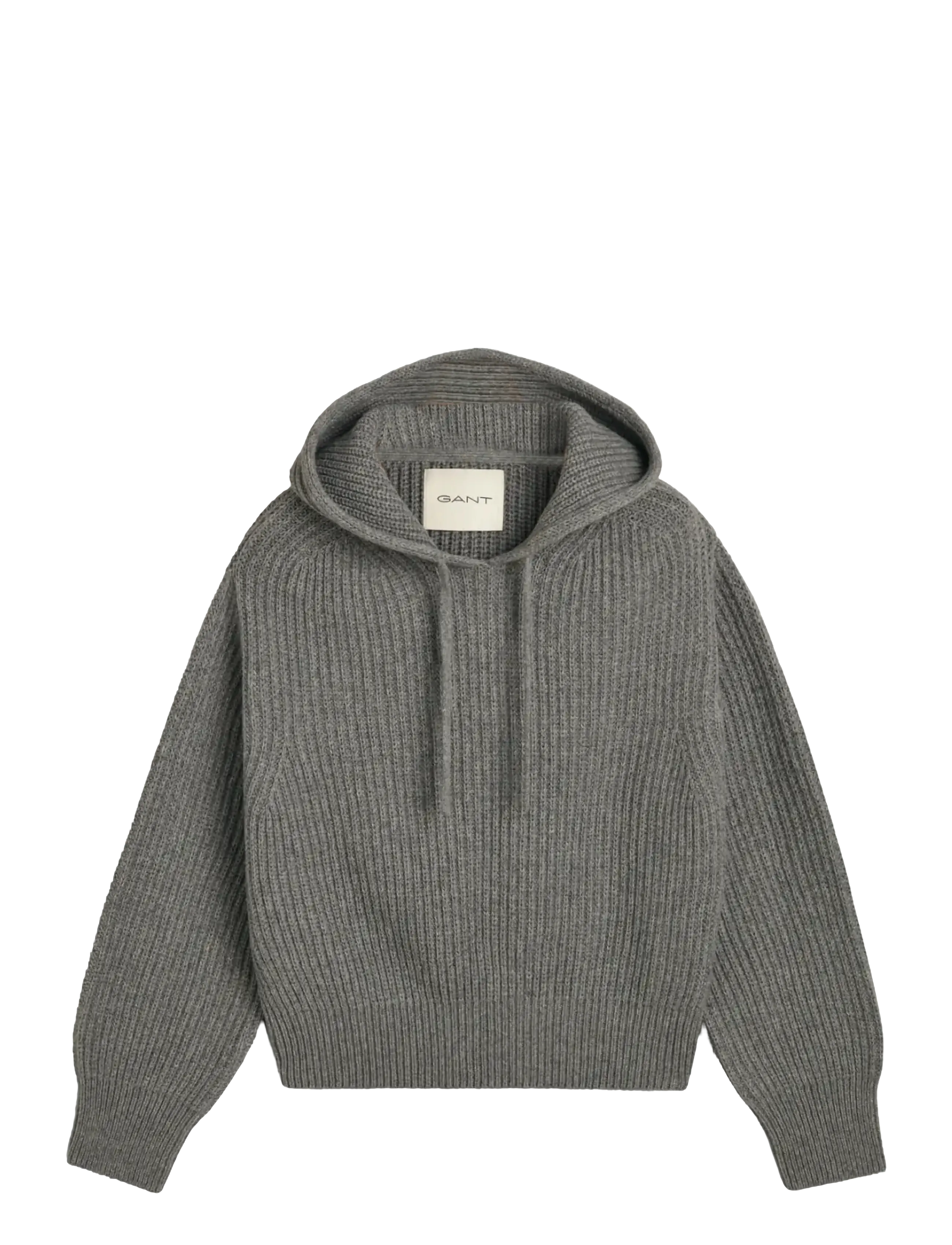 Gant RIB KNITTED HOODIE - Tøj - GREY MELANGE / grey
