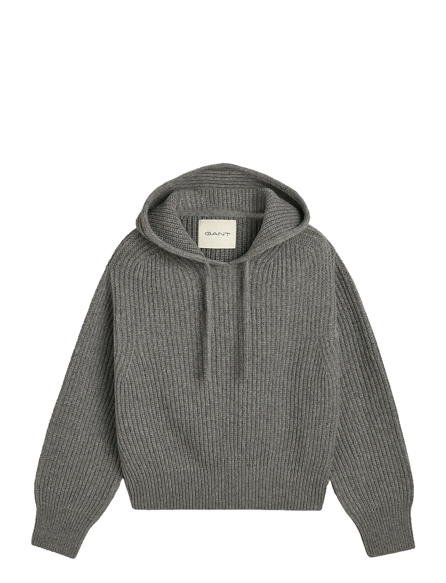 Gant - RIB KNITTED HOODIE - megztiniai - grey melange - 1