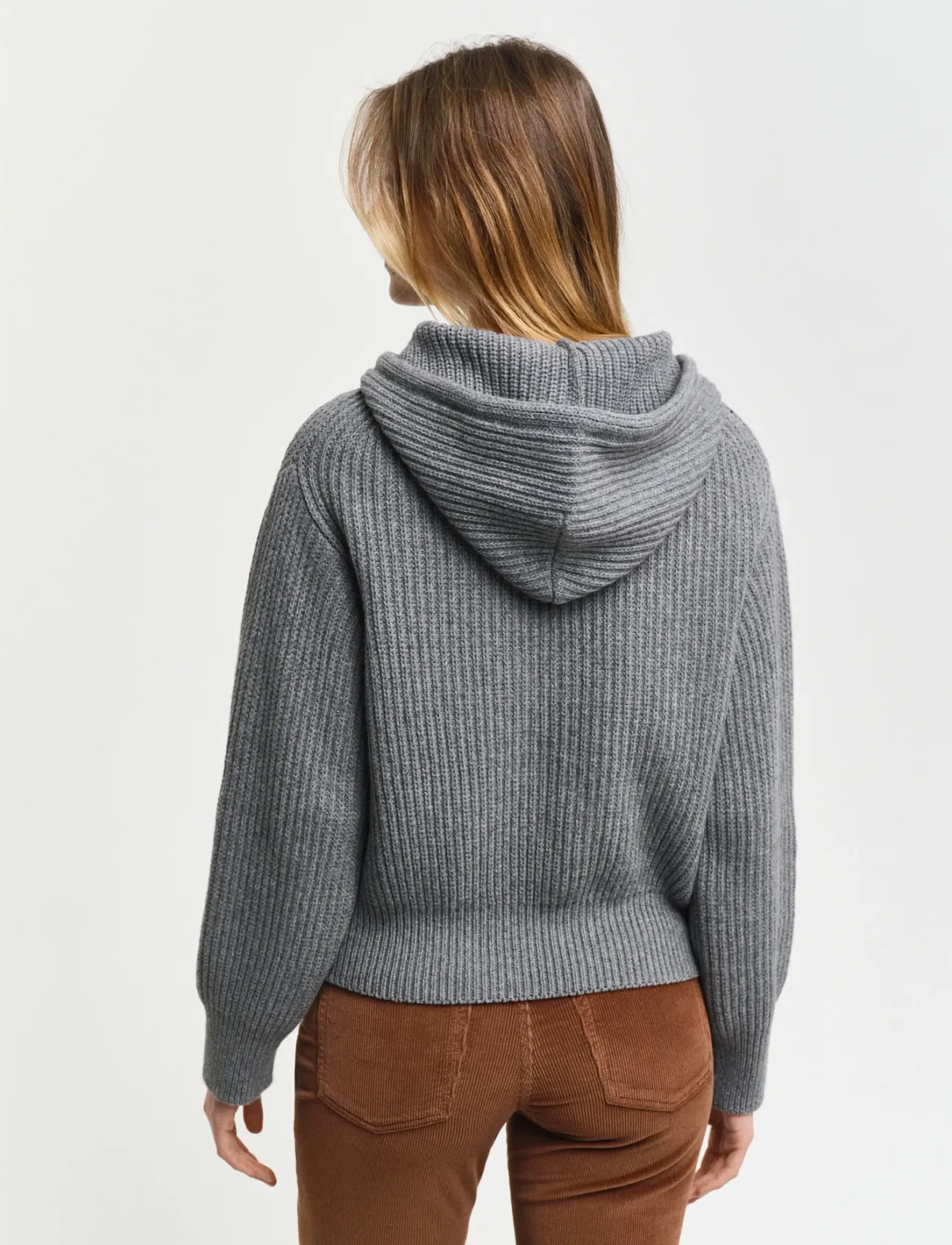 Gant - RIB KNITTED HOODIE - striktrøjer - grey melange - 2