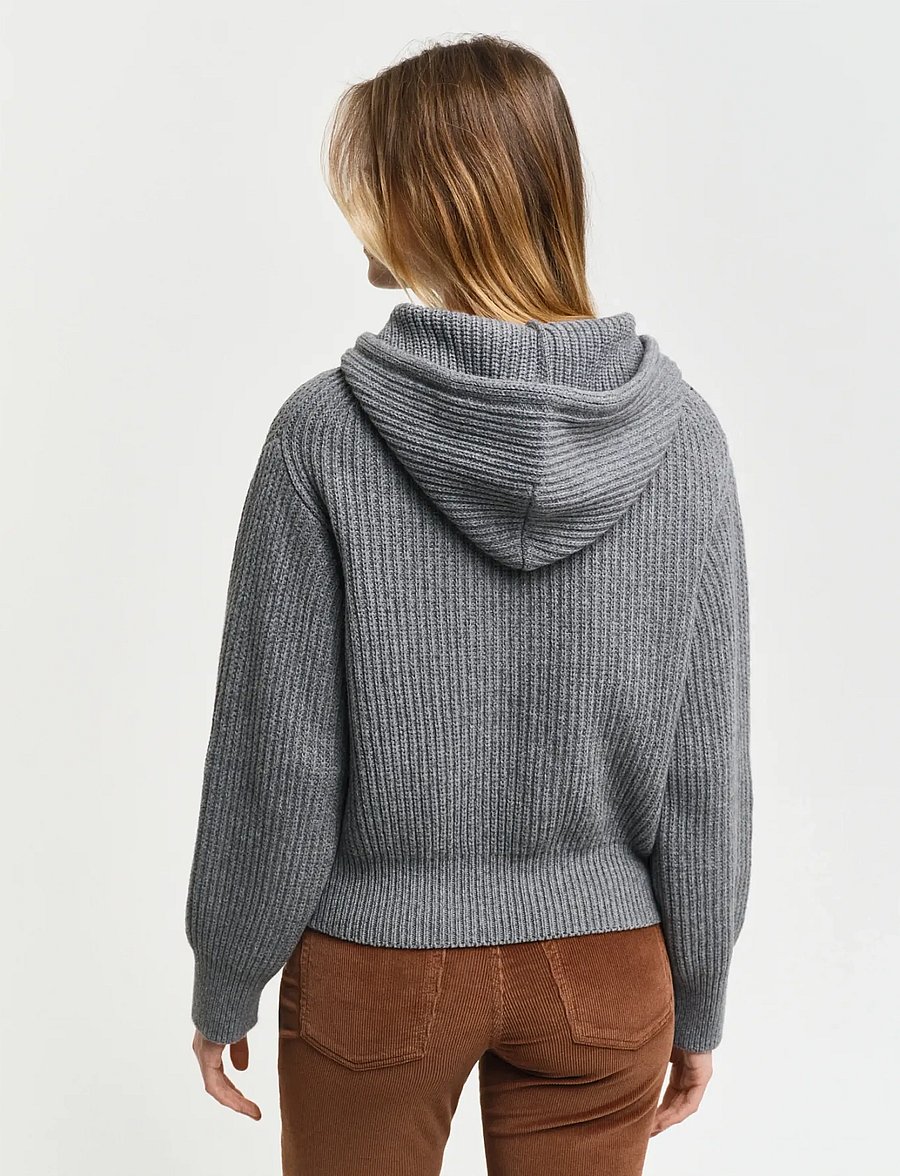 Gant - RIB KNITTED HOODIE - megztiniai - grey melange - 2