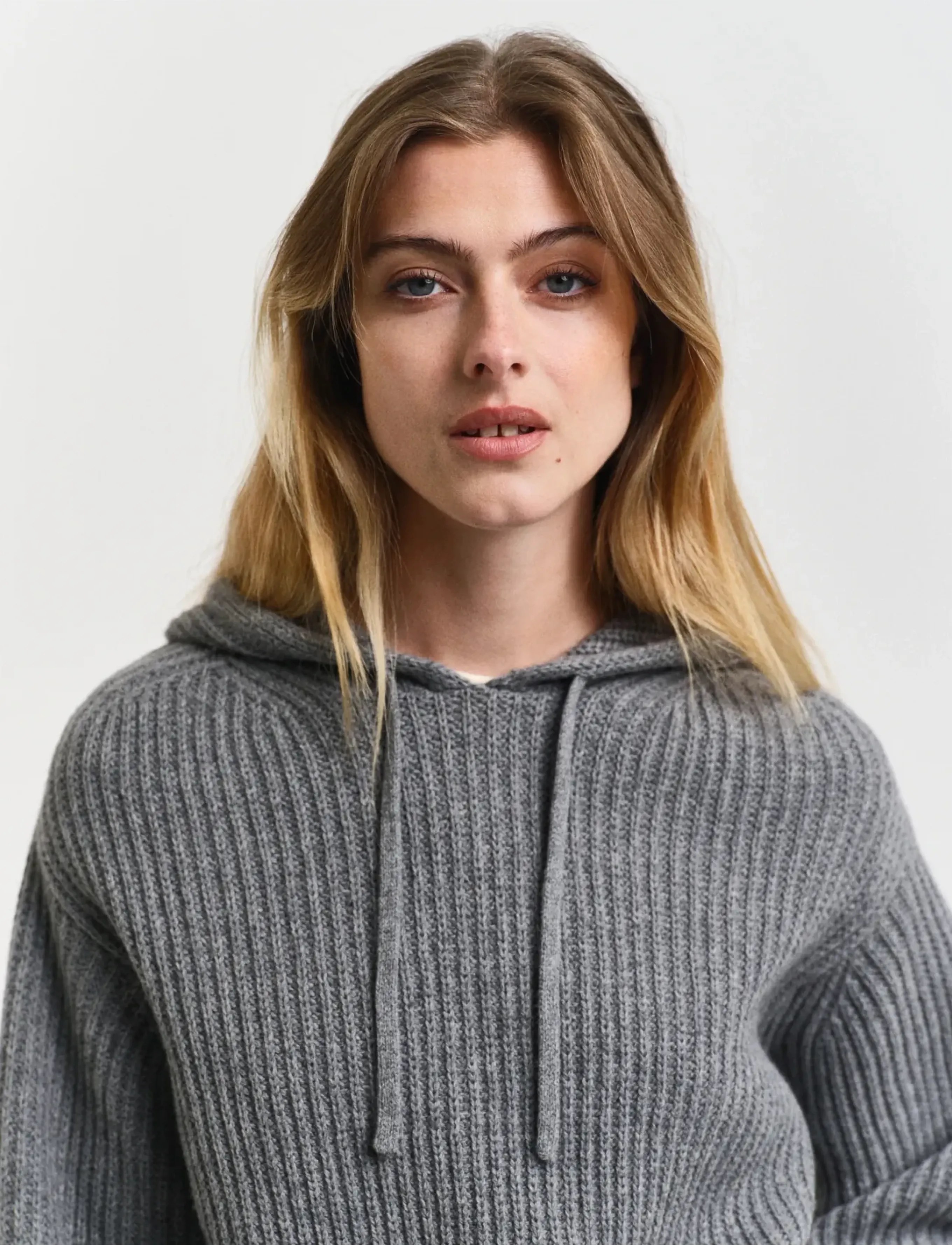 Gant - RIB KNITTED HOODIE - striktrøjer - grey melange - 3