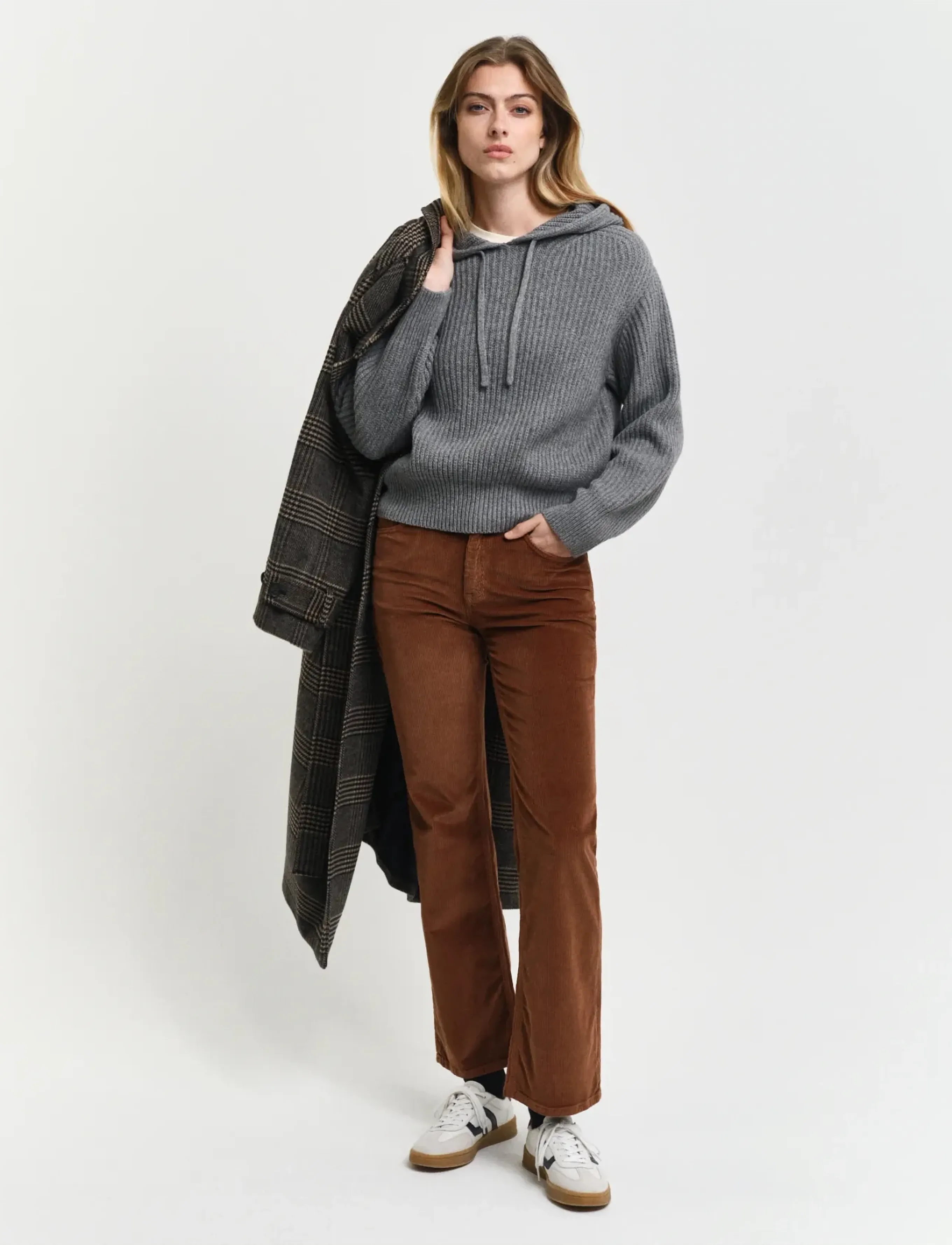 Gant - RIB KNITTED HOODIE - striktrøjer - grey melange - 4