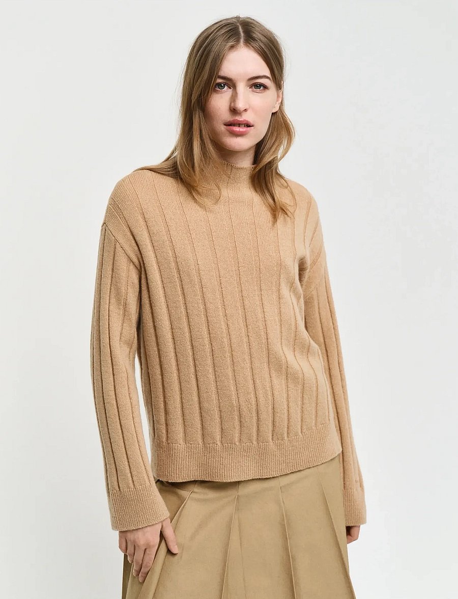 Gant - WIDE RIBBED WOOL STAND COLLAR - jumpers - caramel beige - 0
