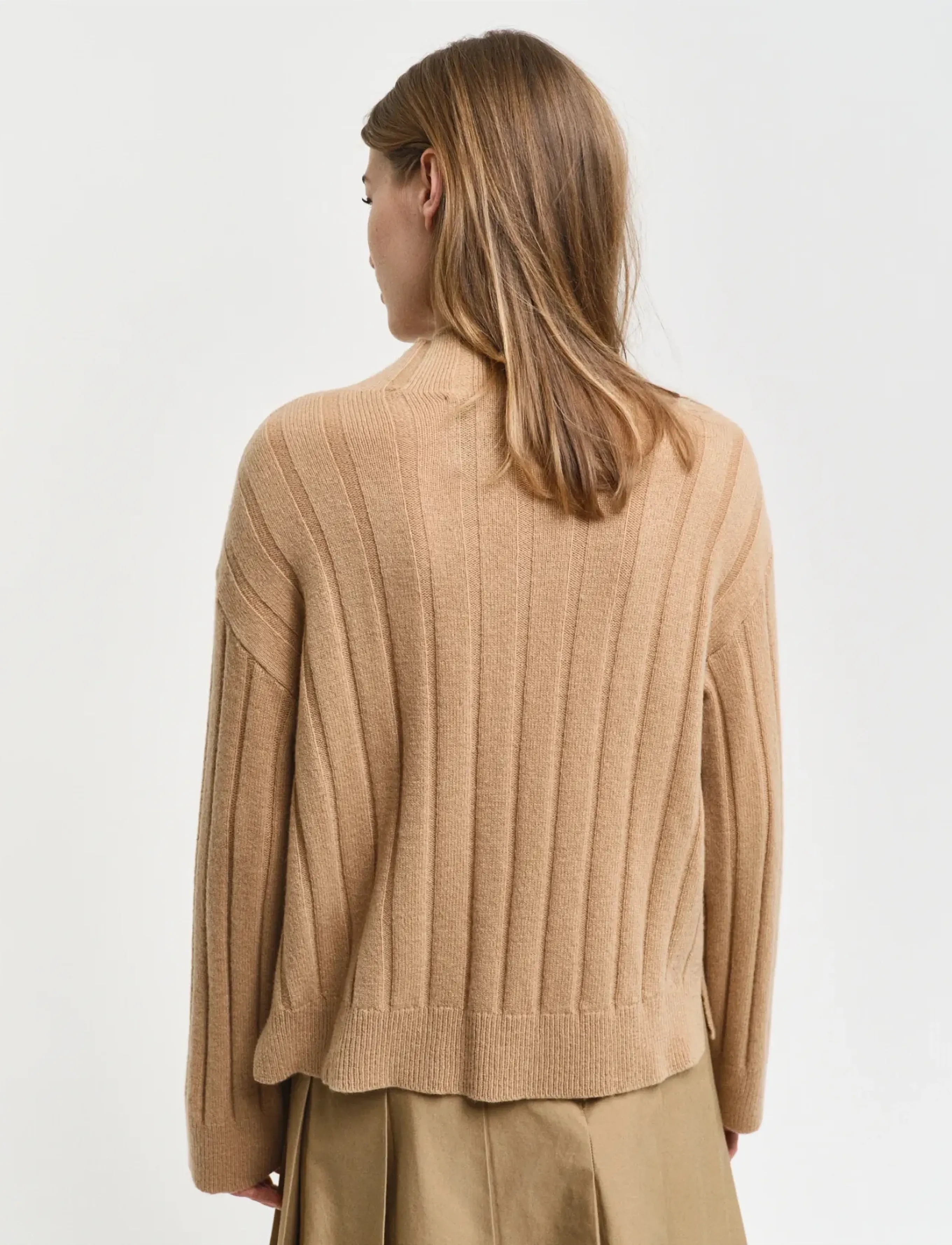 Gant - WIDE RIBBED WOOL STAND COLLAR - jumpers - caramel beige - 2