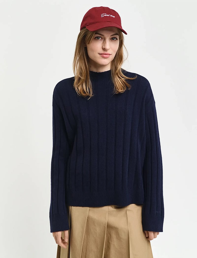 GANT - WIDE RIBBED WOOL STAND COLLAR - striktrøjer - evening blue - 0