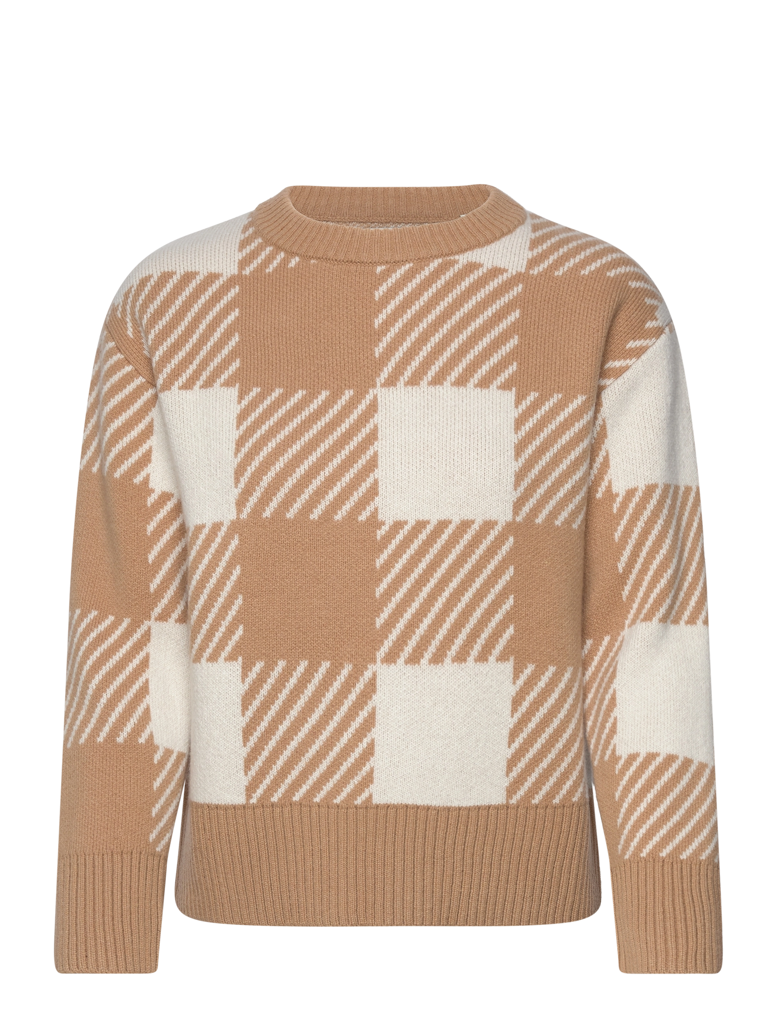 BUFFALO CHECKED C-NECK - CARAMEL BEIGE