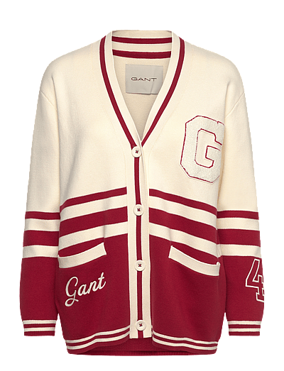 Gant GANT VARSITY CARDIGAN - Cardigans - CREAM / red