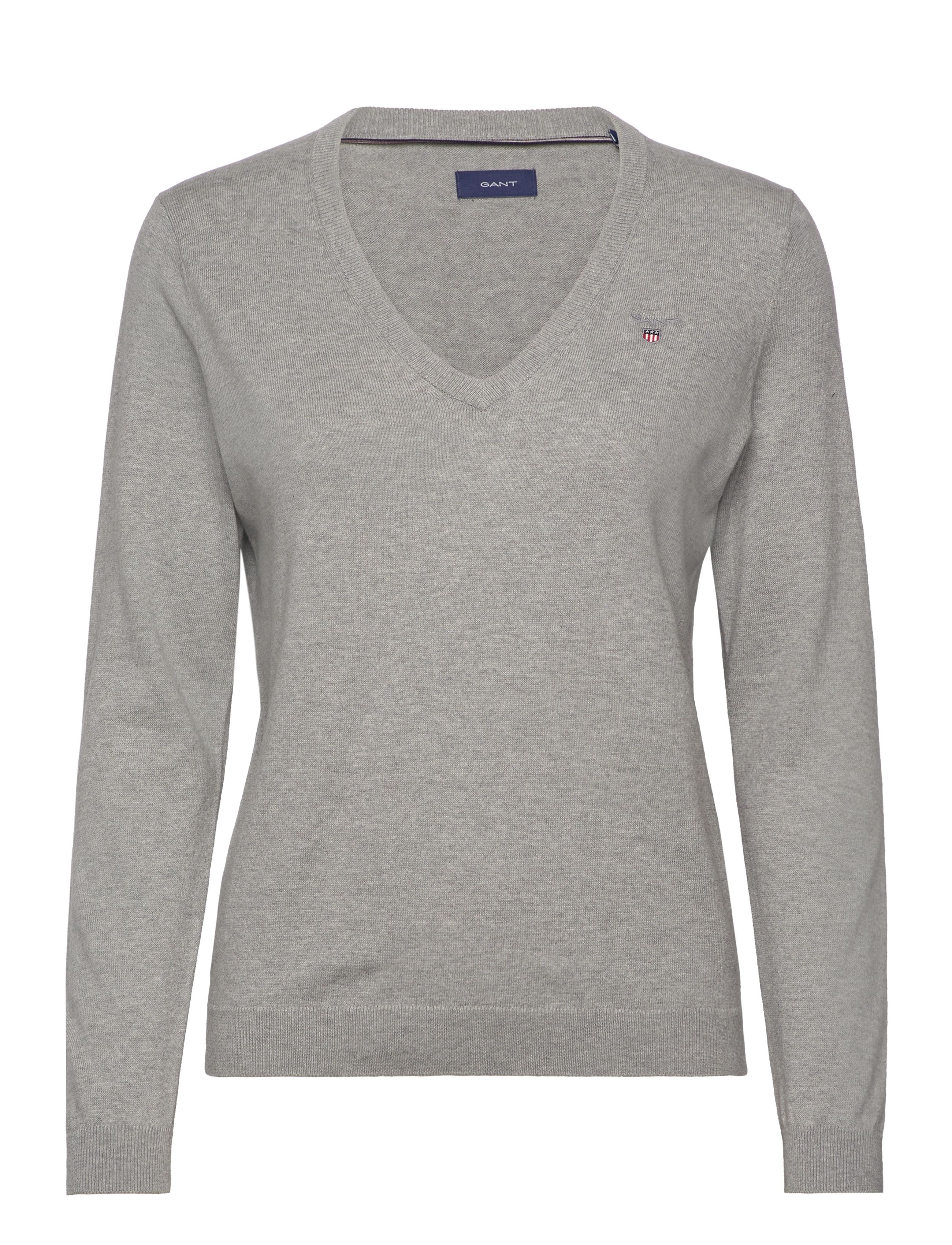 Gant COTTON V-NECK - Trøjer - GREY MELANGE / grey