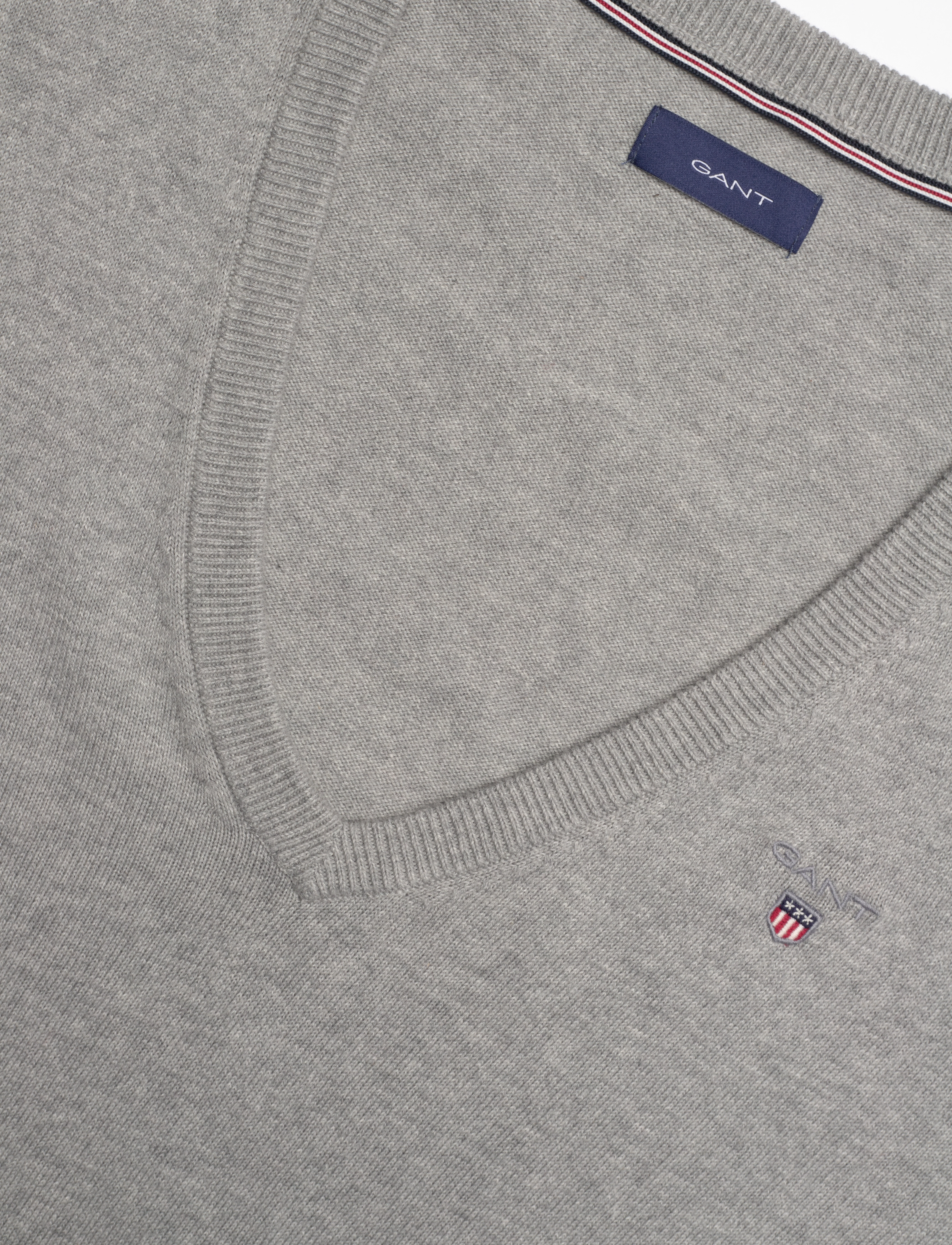 Gant - COTTON V-NECK - trøjer - grey melange - 2