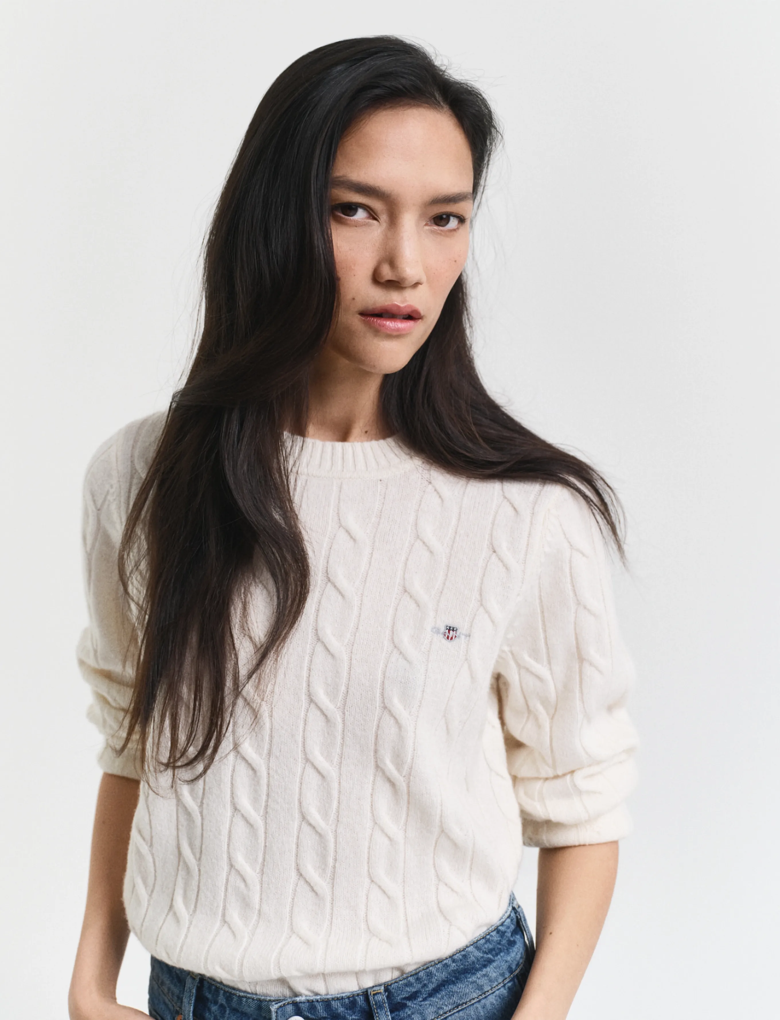 Gant - LAMBSWOOL CABLE C-NECK - cream - 3