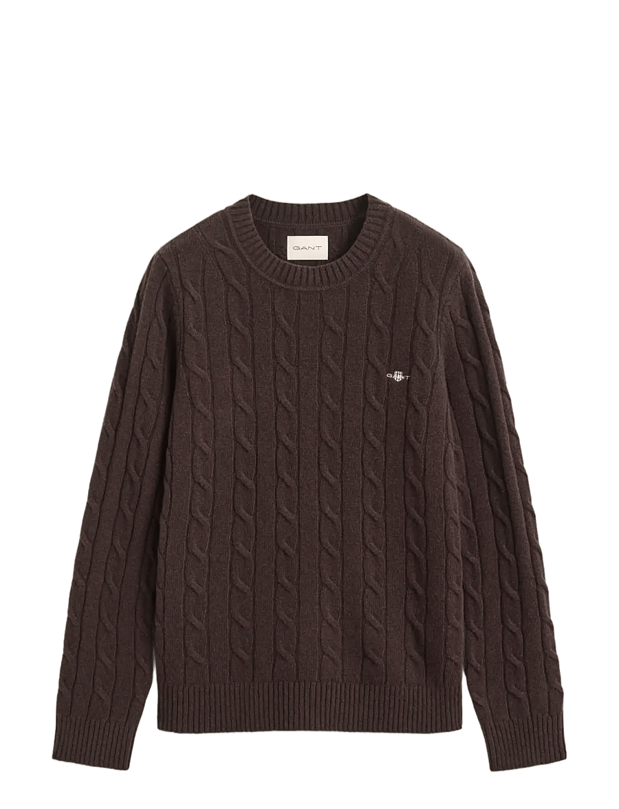 Gant - LAMBSWOOL CABLE C-NECK - jumpers - deep brown - 1