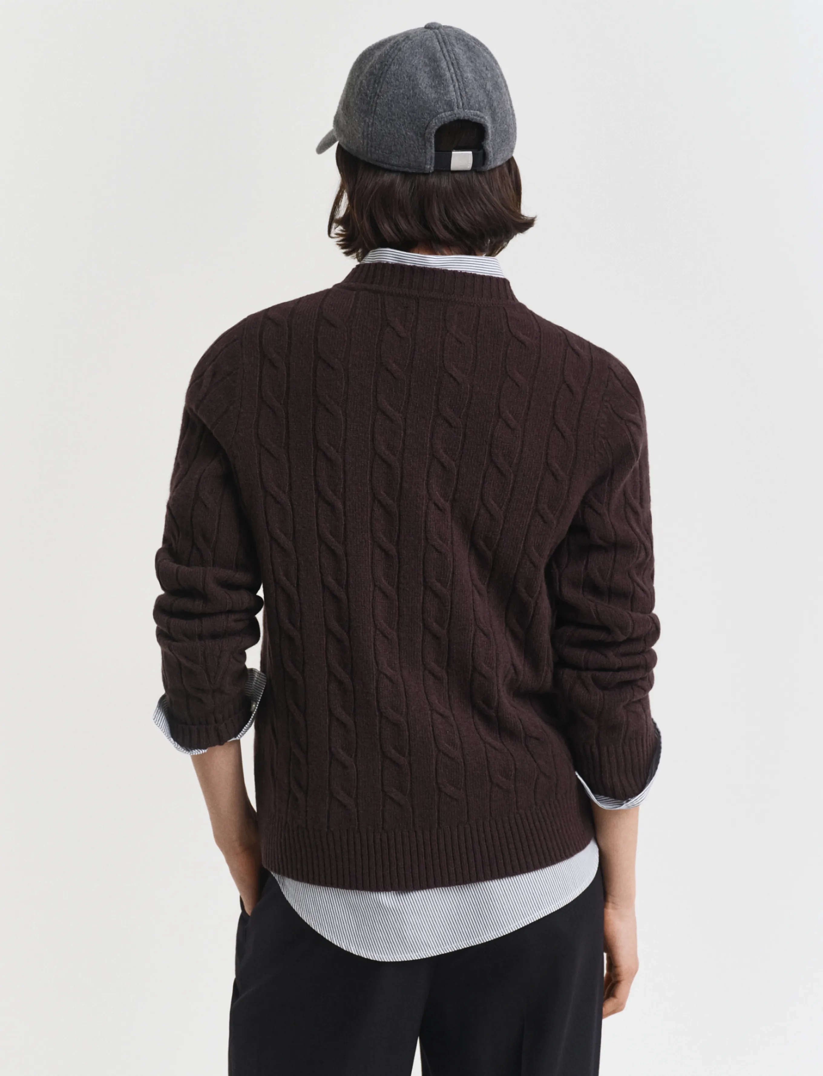 Gant - LAMBSWOOL CABLE C-NECK - deep brown - 2