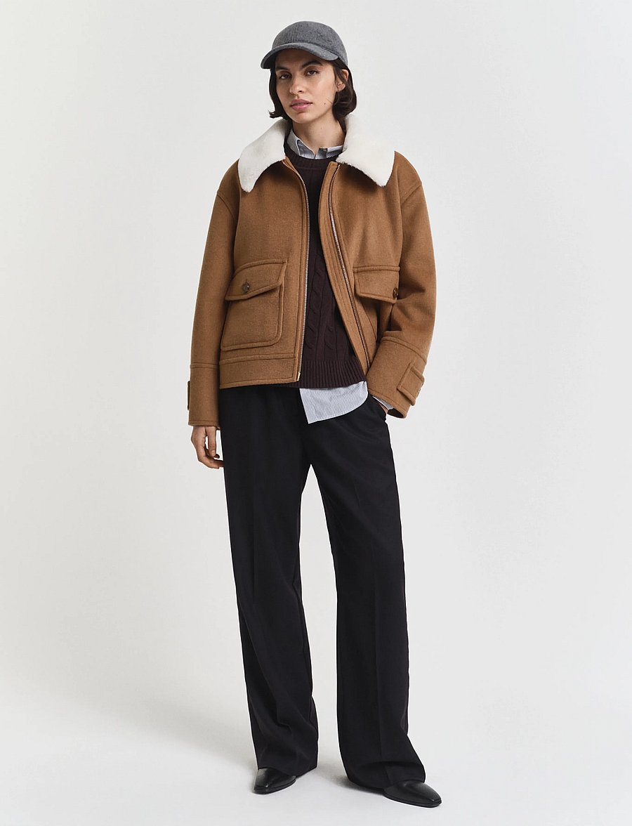 Gant - LAMBSWOOL CABLE C-NECK - jumpers - deep brown - 4