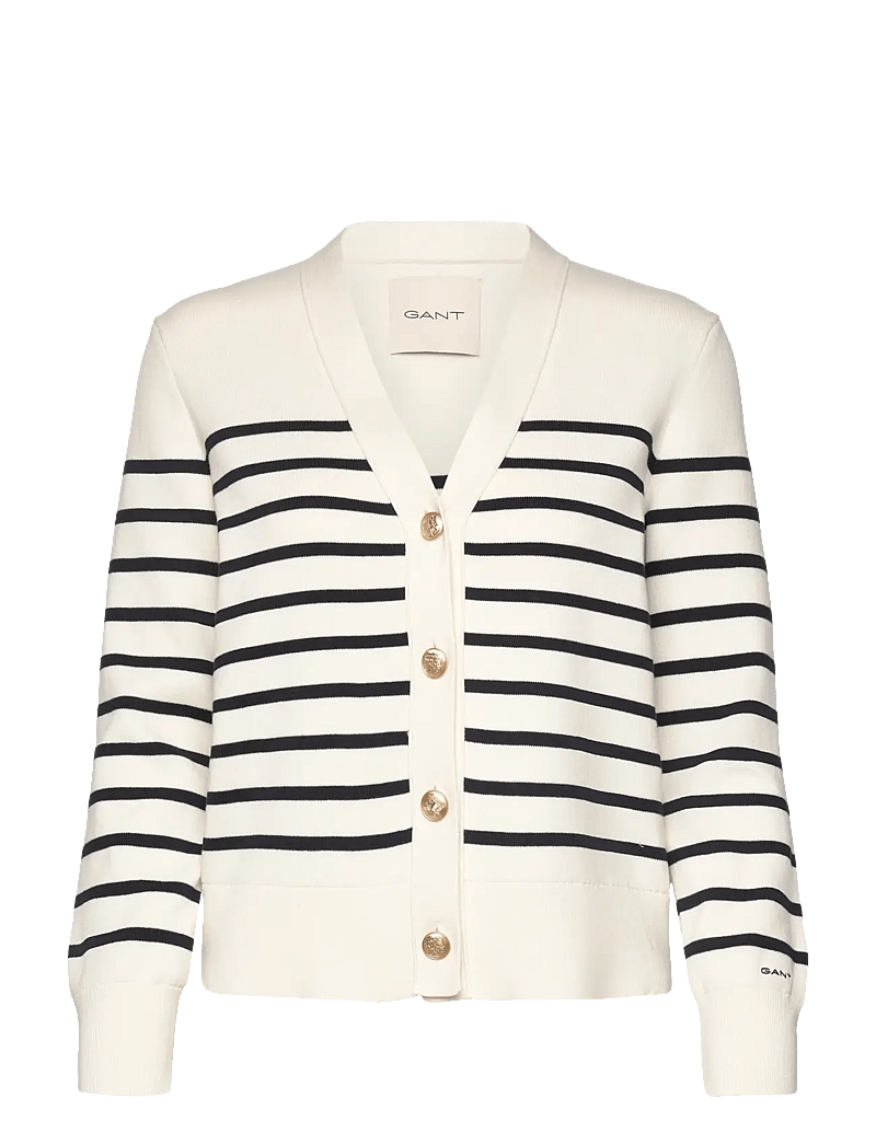 GANT - STRIPED COTTON CARDIGAN - cardigans - eggshell - 1