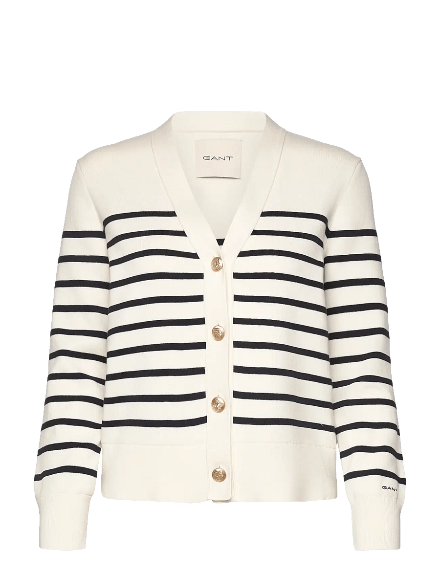 Gant - STRIPED COTTON CARDIGAN - cardigans - eggshell - 1