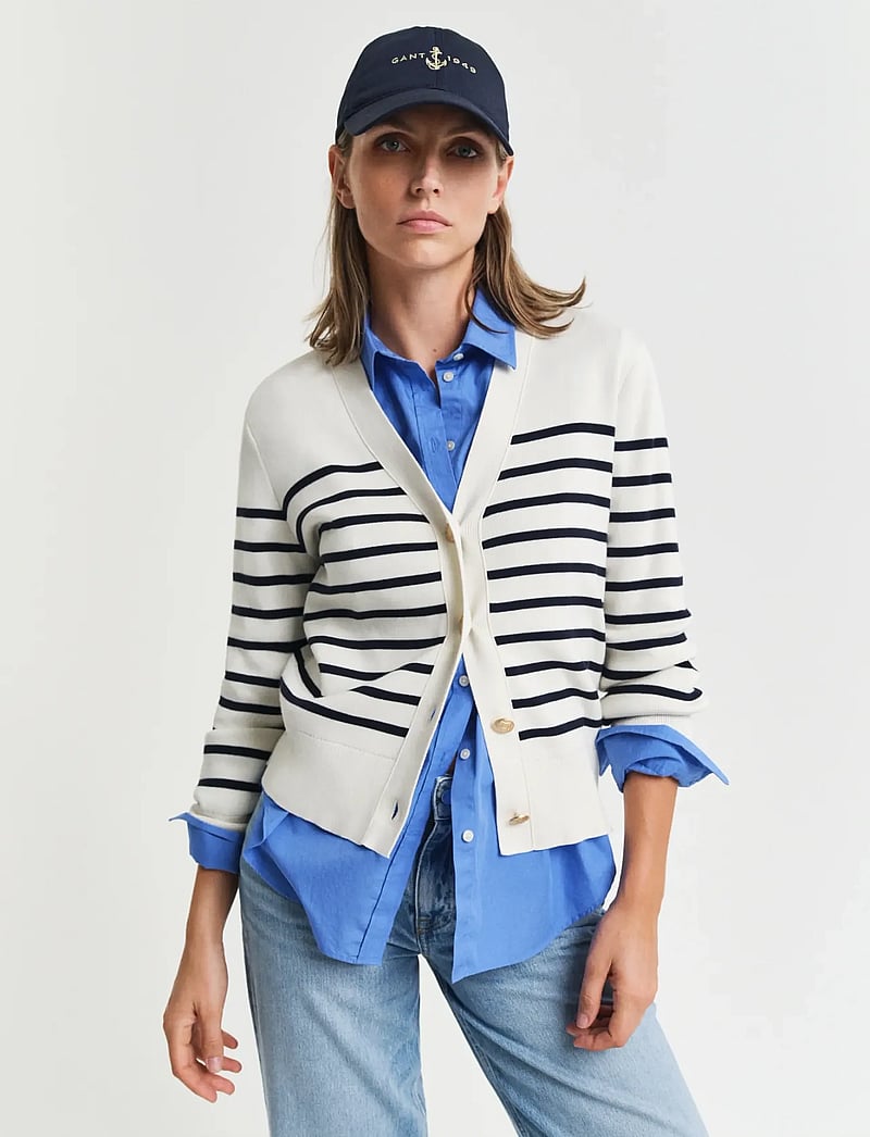 GANT - STRIPED COTTON CARDIGAN - cardigans - eggshell - 0