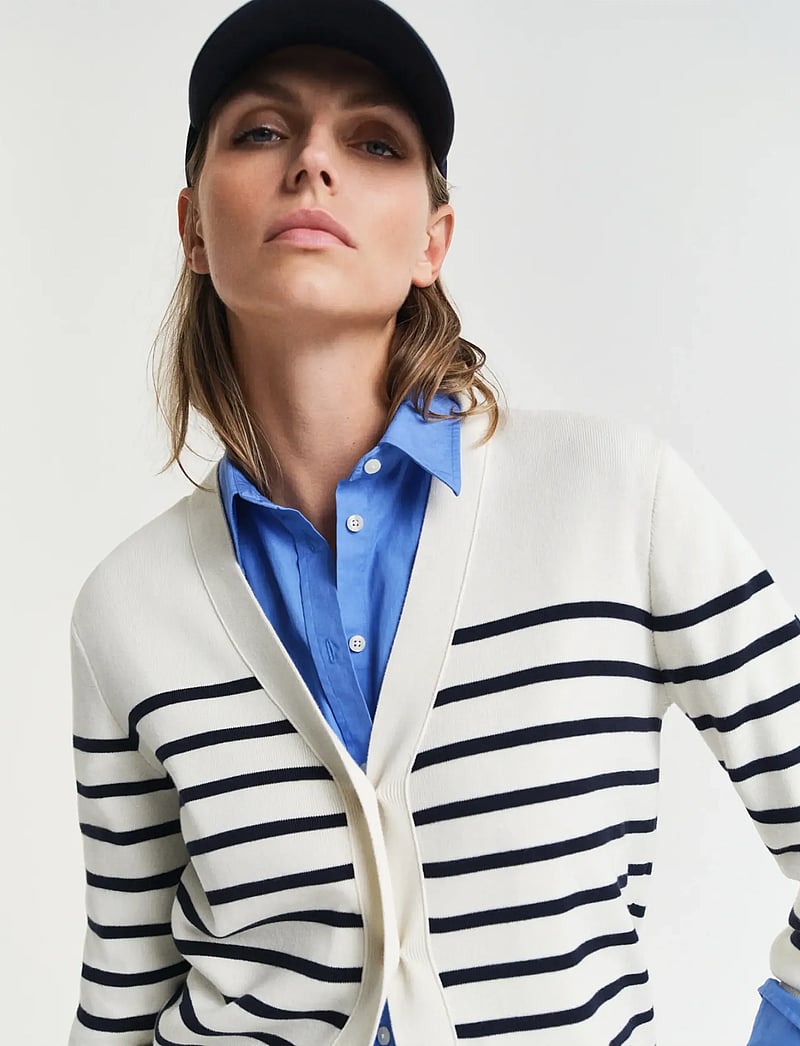GANT - STRIPED COTTON CARDIGAN - cardigans - eggshell - 4