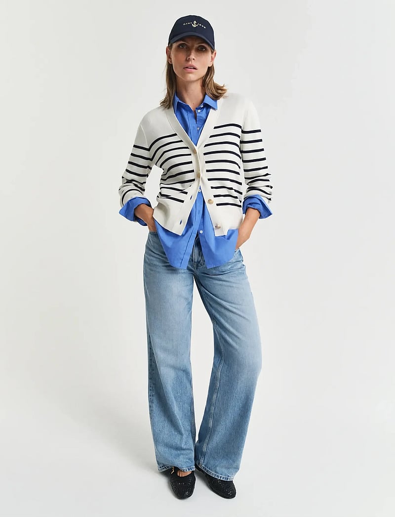 GANT - STRIPED COTTON CARDIGAN - cardigans - eggshell - 5