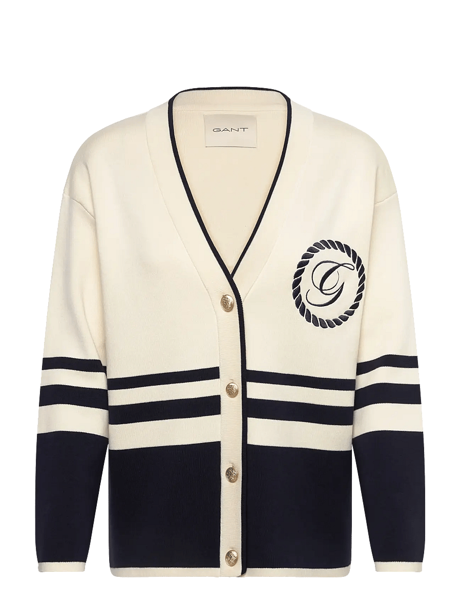 Gant - GANT VARSITY V-NECK CARDIGAN - cream - 1
