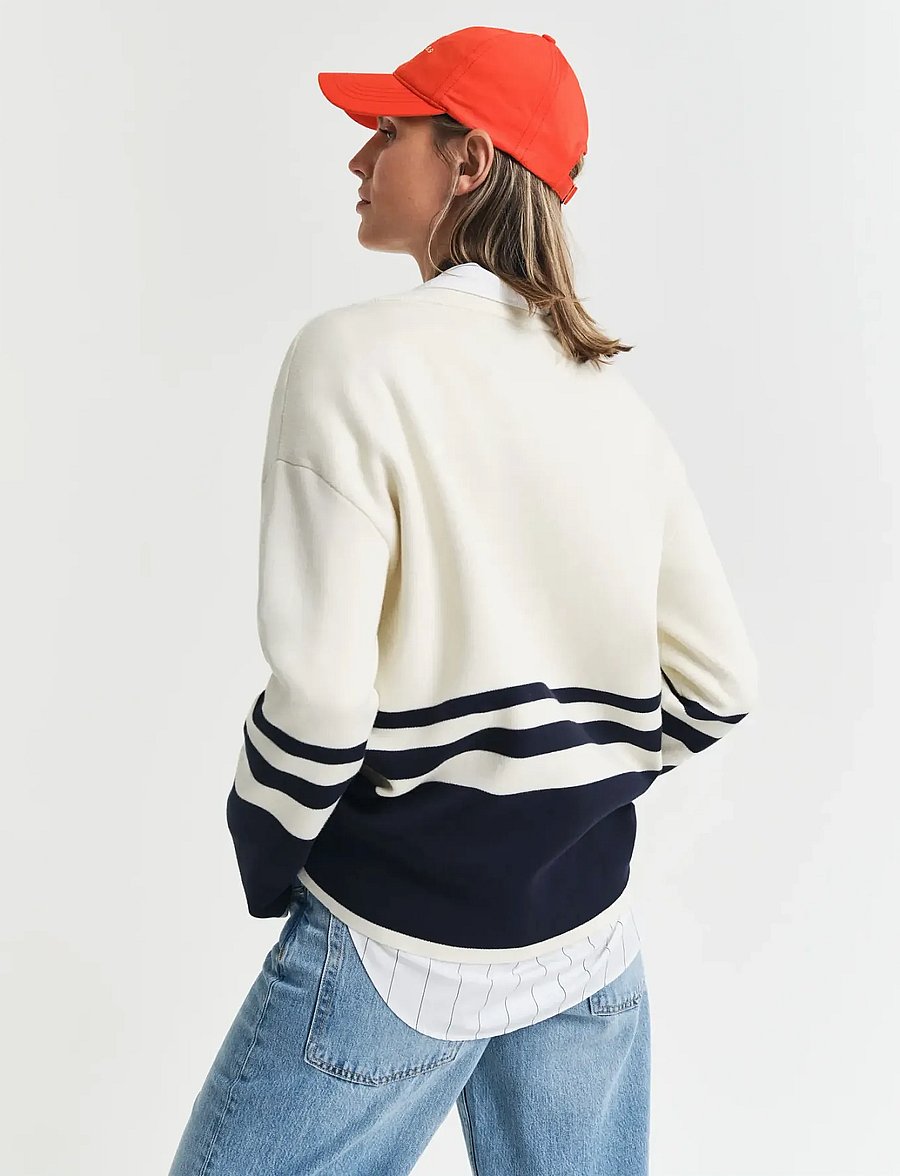 Gant - GANT VARSITY V-NECK CARDIGAN - cream - 3