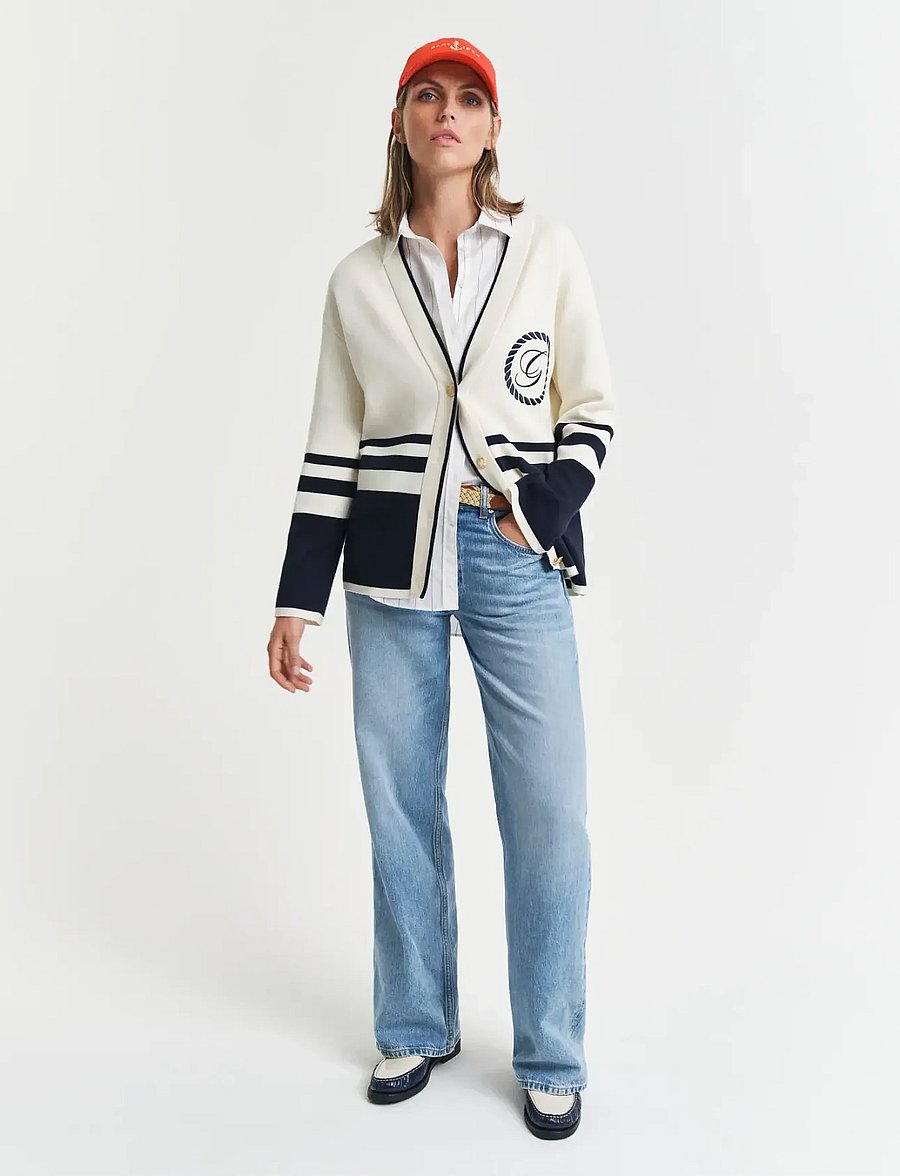 Gant - GANT VARSITY V-NECK CARDIGAN - cream - 5