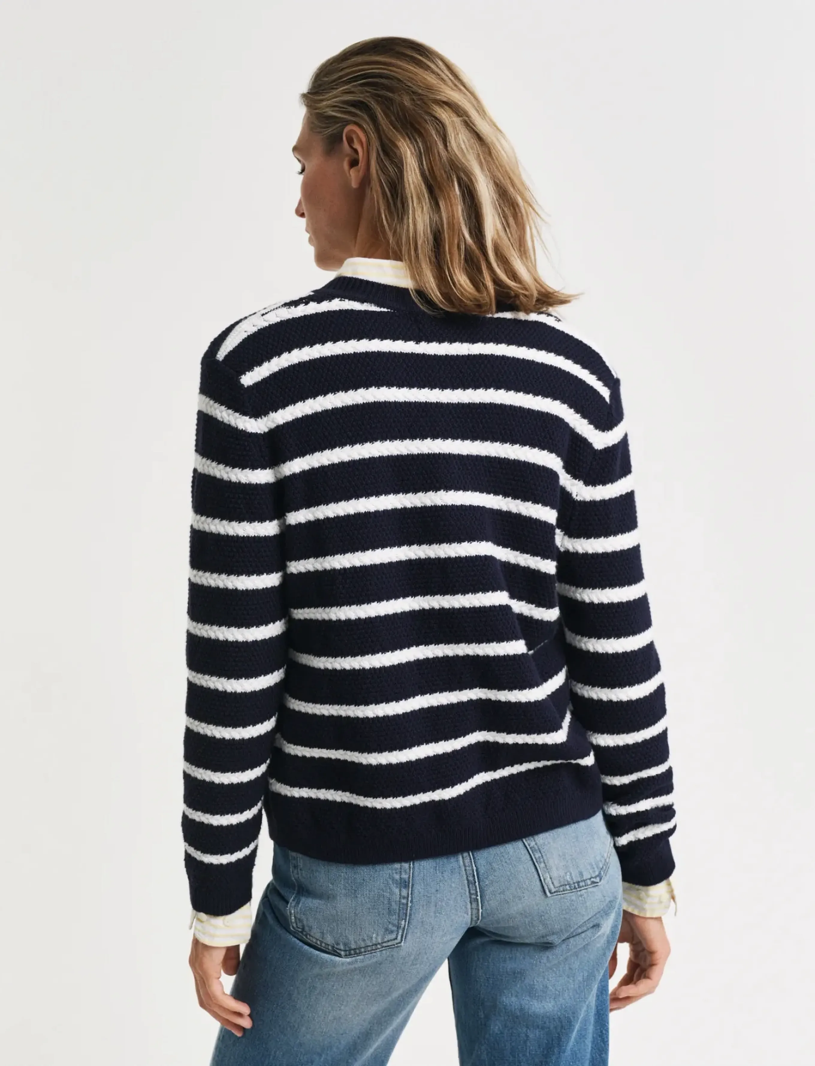 Gant - STRIPED COTTON KNIT JACKET - kardiganid - evening blue - 3