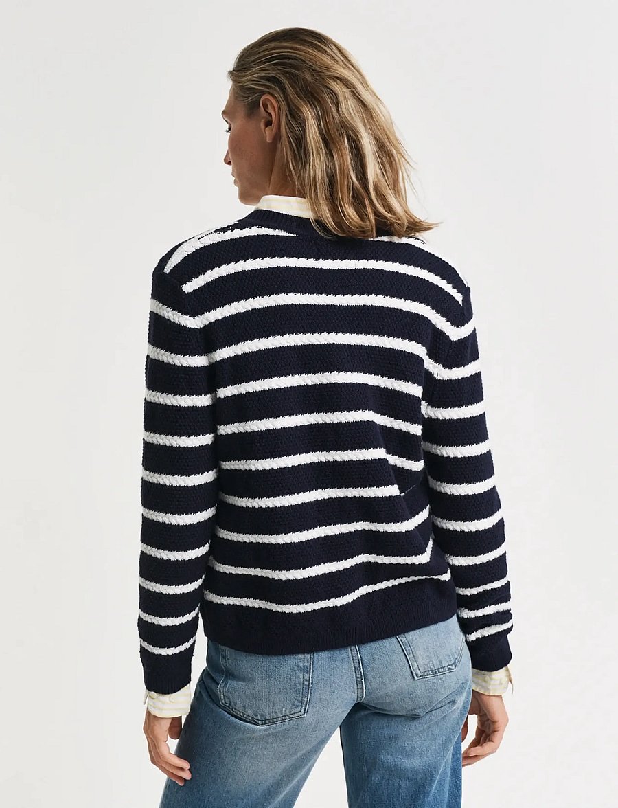 Gant - STRIPED COTTON KNIT JACKET - strickjacken - evening blue - 3