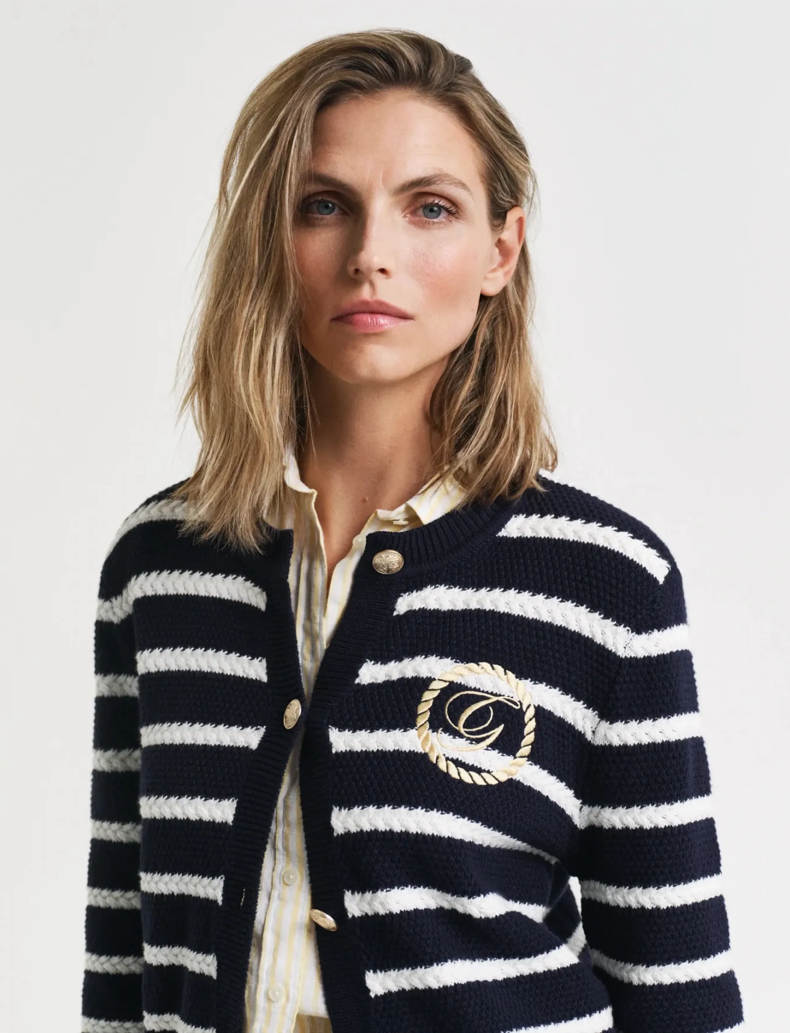 Gant - STRIPED COTTON KNIT JACKET - kardiganid - evening blue - 4