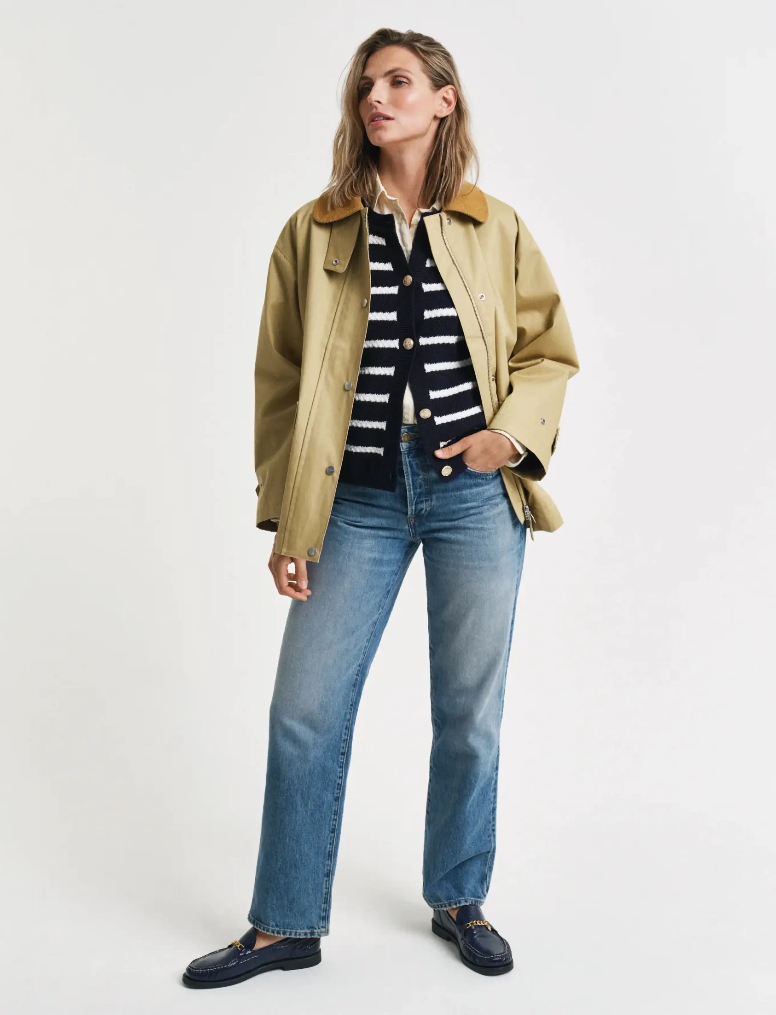 Gant - STRIPED COTTON KNIT JACKET - kardiganid - evening blue - 5