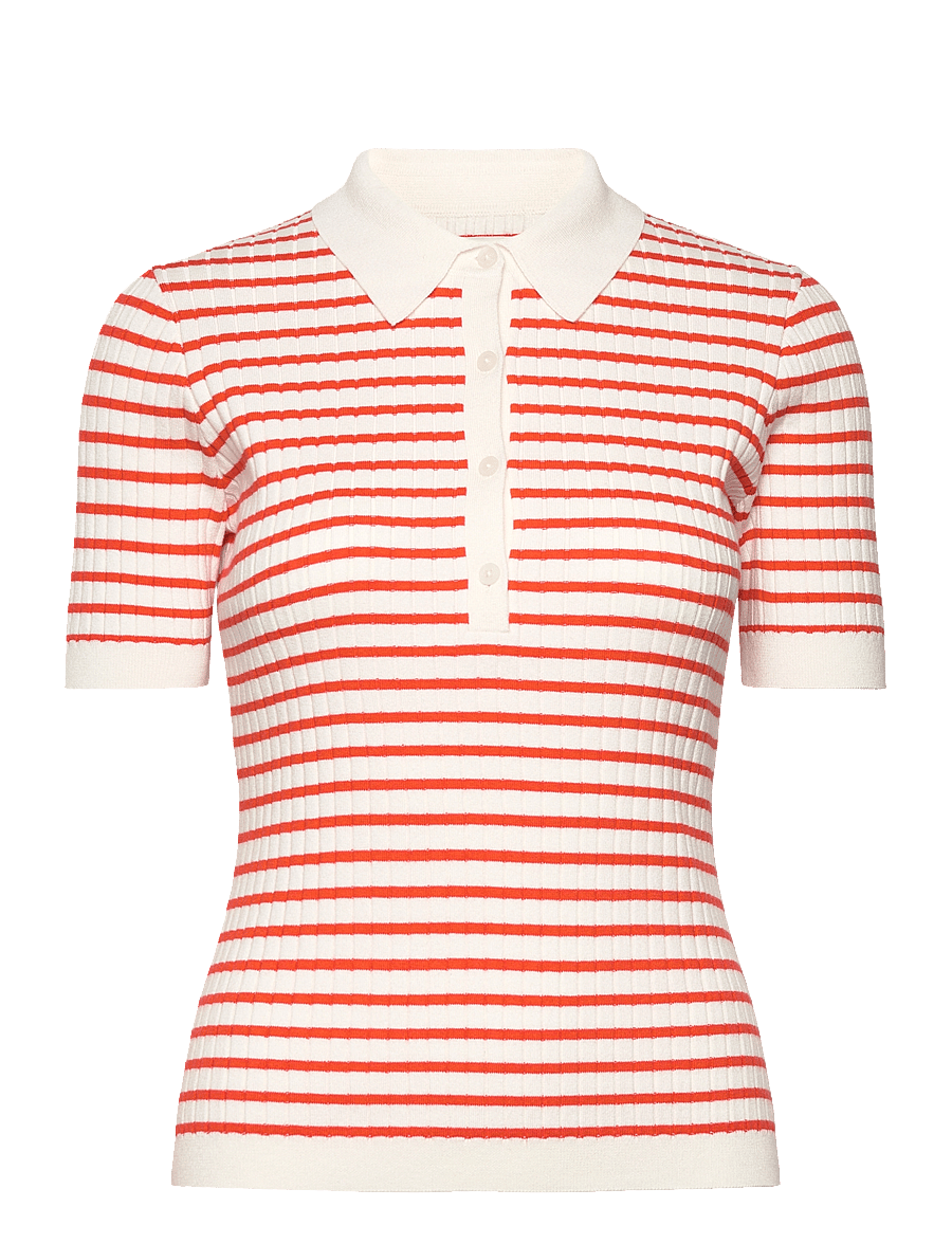 Gant - RIB KNIT STRIPED SS RUGGER - poloshirts - orange red - 1