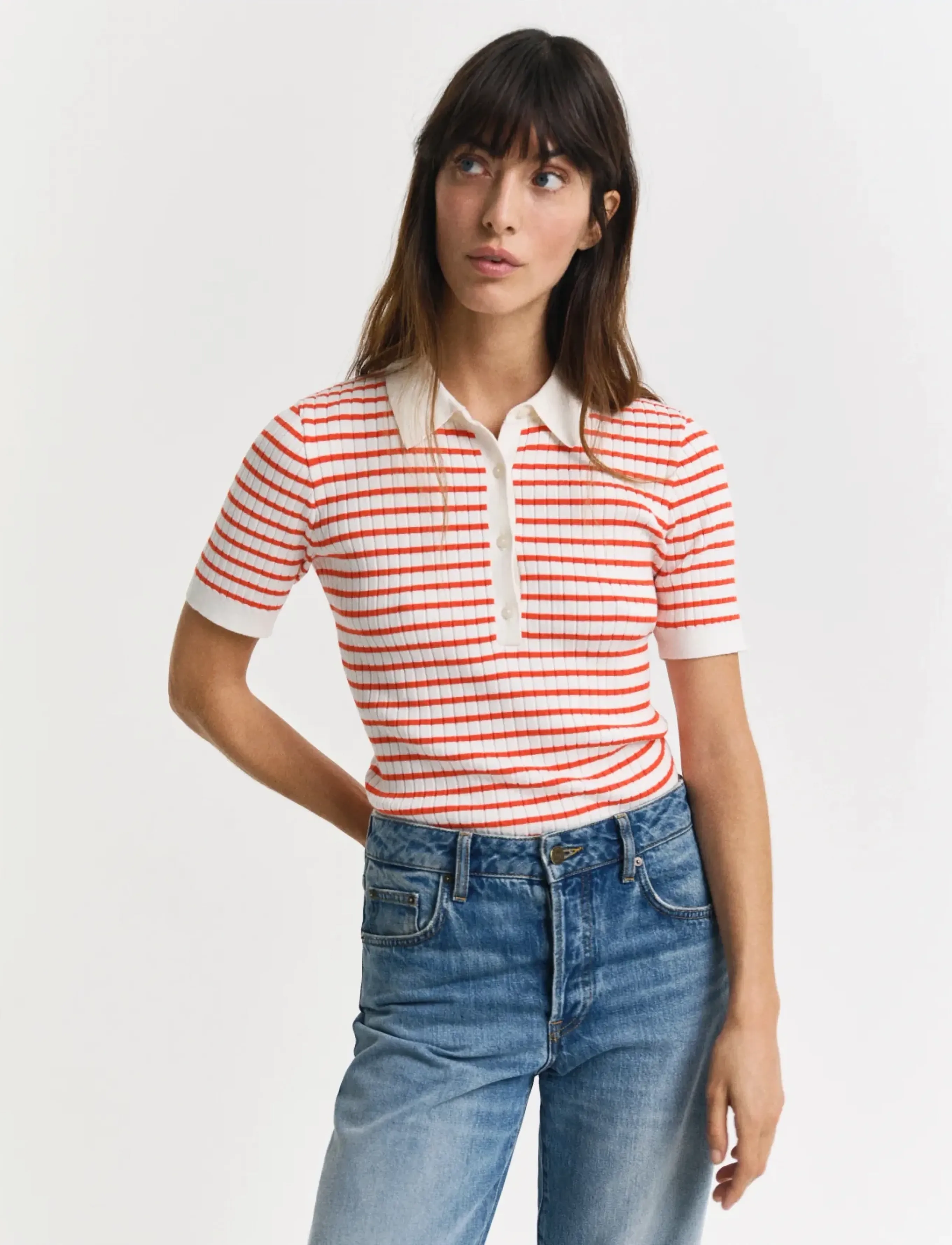 Gant RIB KNIT STRIPED SS RUGGER - Polosärgid - ORANGE RED / red