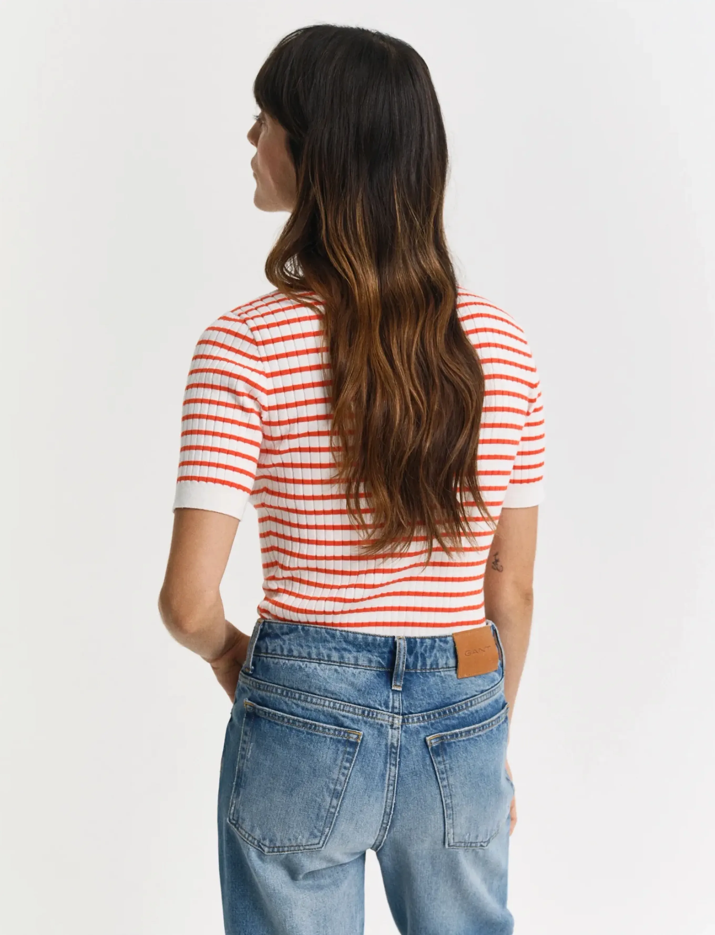 Gant - RIB KNIT STRIPED SS RUGGER - poloer - orange red - 3