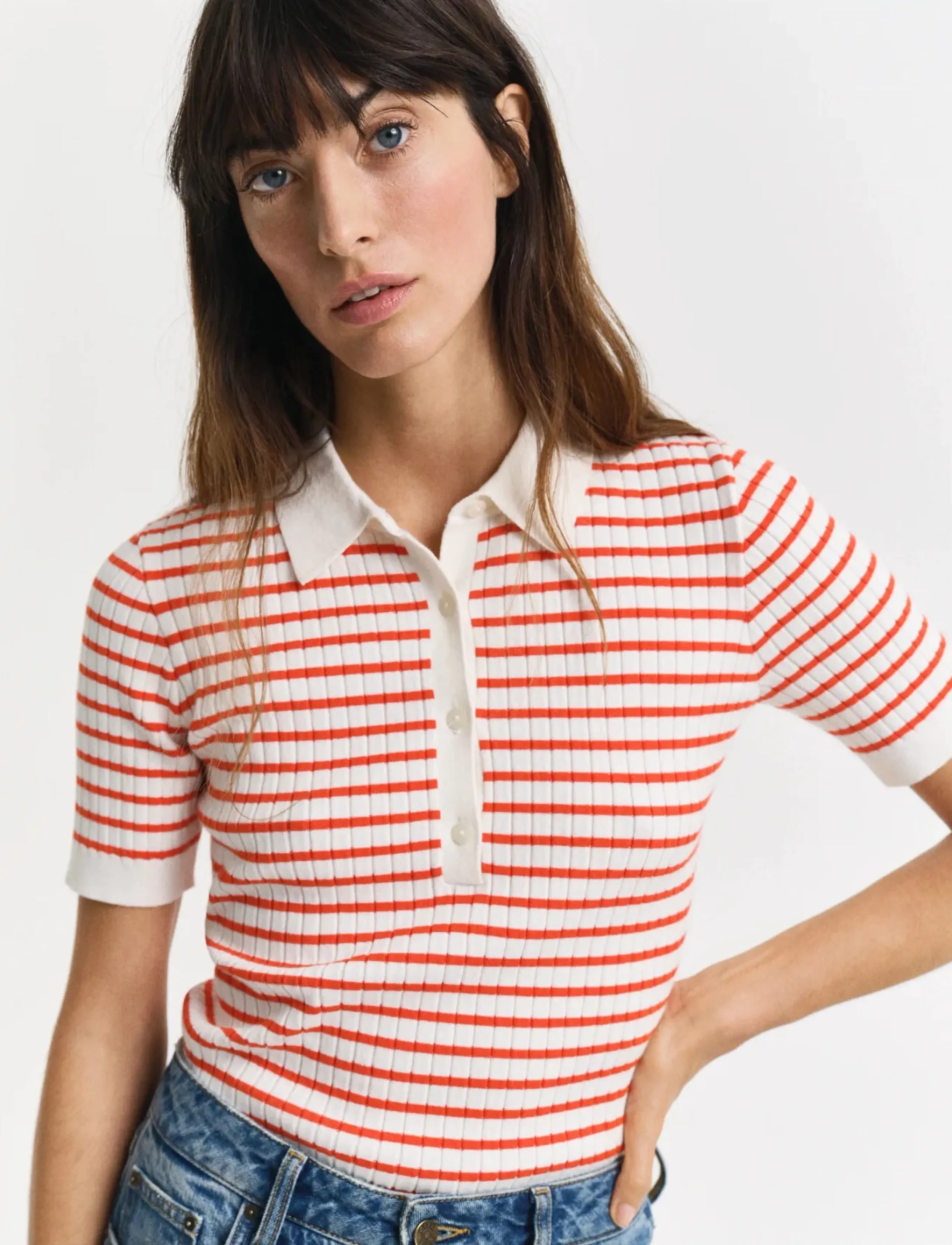 Gant - RIB KNIT STRIPED SS RUGGER - poloer - orange red - 4